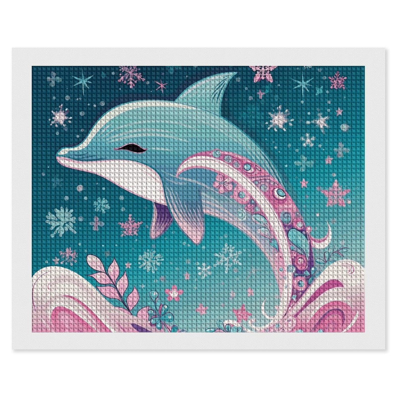 Diamond Painting Kits for Adults - DIY Diamond Art Kits for Beginners - Full 5D Paint Drill Diamond Dots Paintings- Cute Dolphin Snowflake Diamonds Pictures Gem Art and Craft Wall Decor 16"x20"