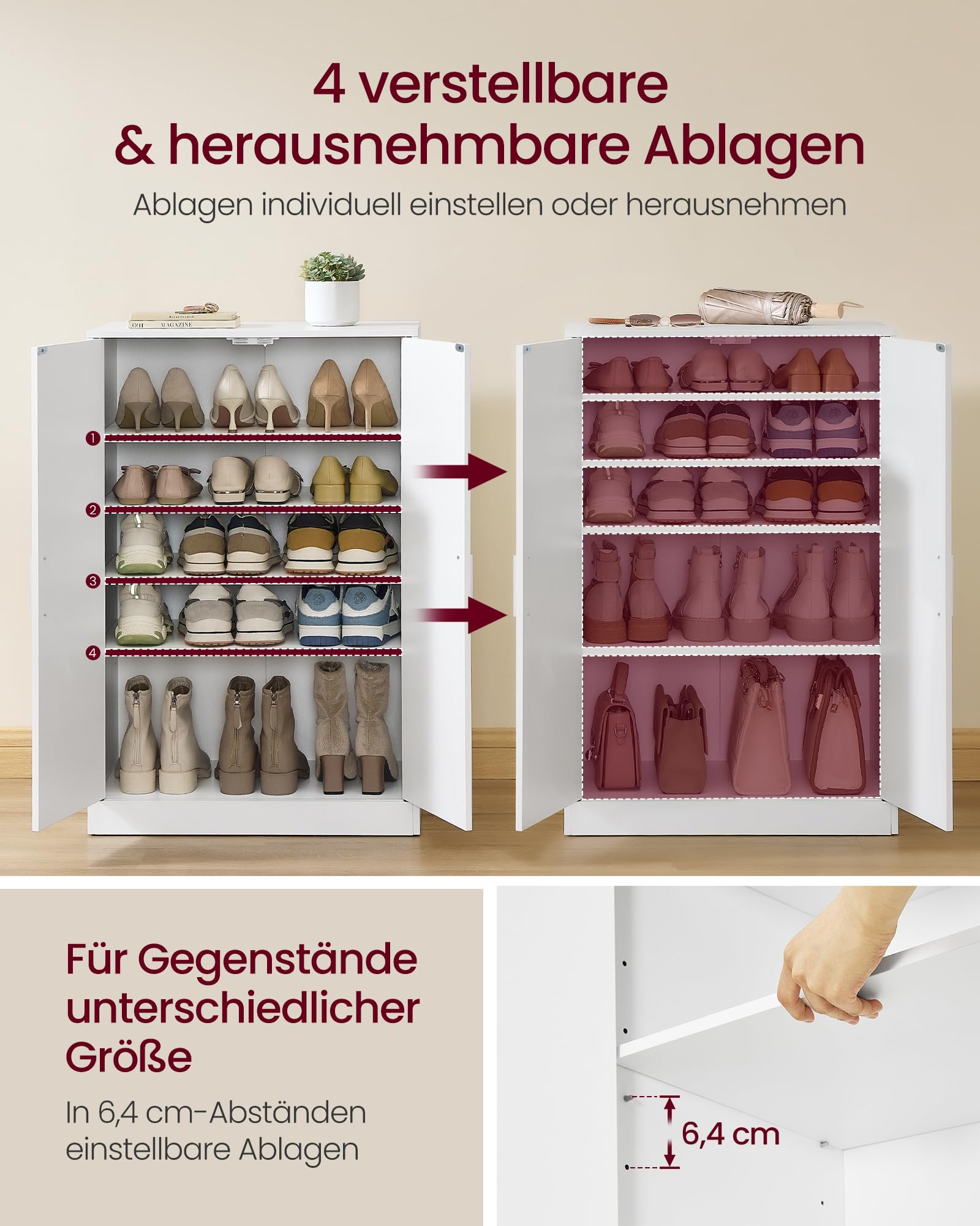 VASAGLE Schuhschrank, Aufbewahrungsschrank mit Türen, moderner Schrank mit verstellbaren Ablagen, für Flur, freistehend, 5 Ebenen, für 12 bis 15 Paar Schuhe, 2 Türen, wolkenweiß HSC501WB01