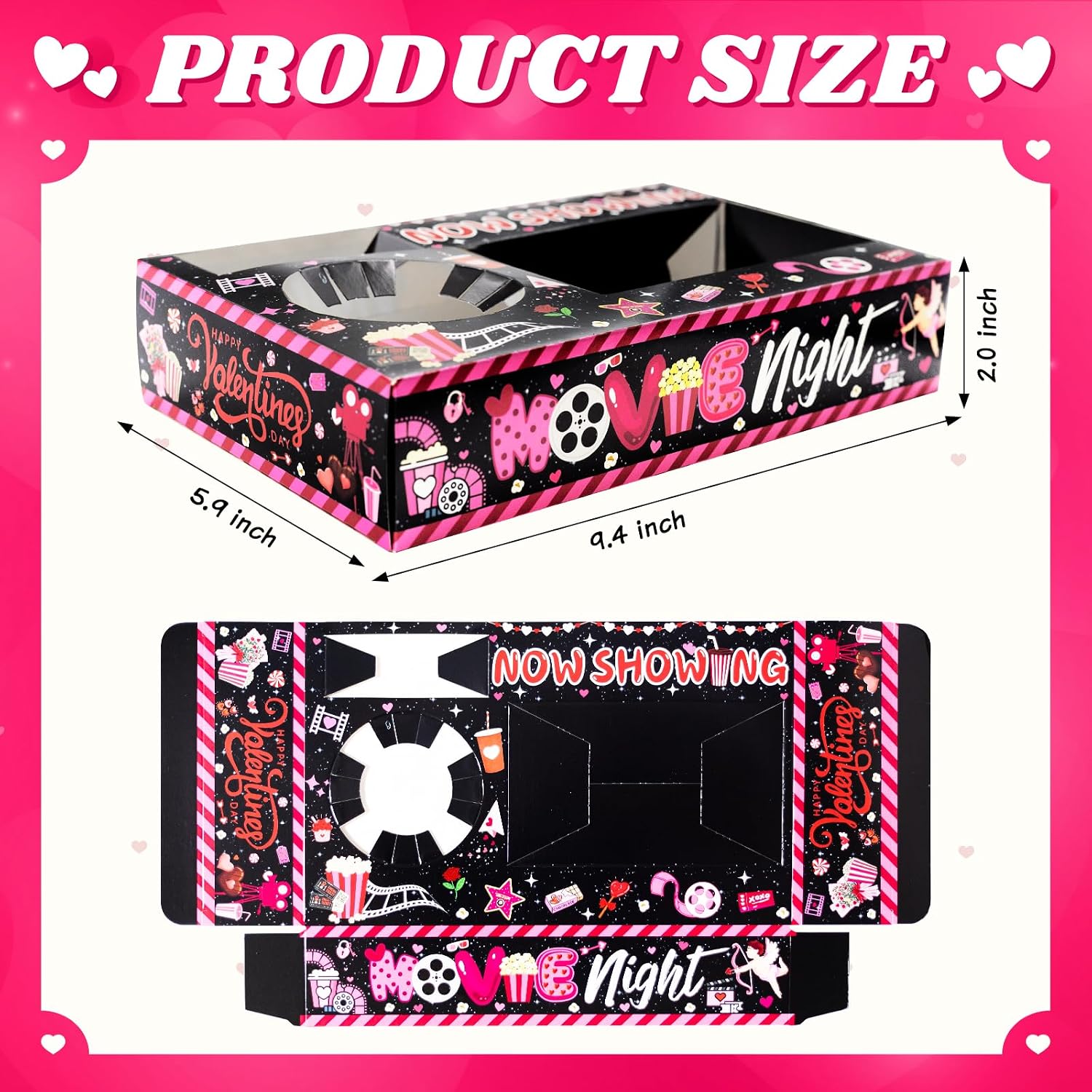 48 Pcs Valentine's Day Party Supplies - Movie Night Paper Snack Trays & Decorations - Heart Love Party Favors - Family Movie Popcorn & Drink & Candy Box image 2