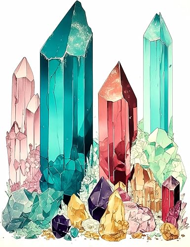 Artery8 Póster artístico de pared con cristales de piedras preciosas para estudio de acuarela, morado, azul, rosa, amarillo, energía curativa,