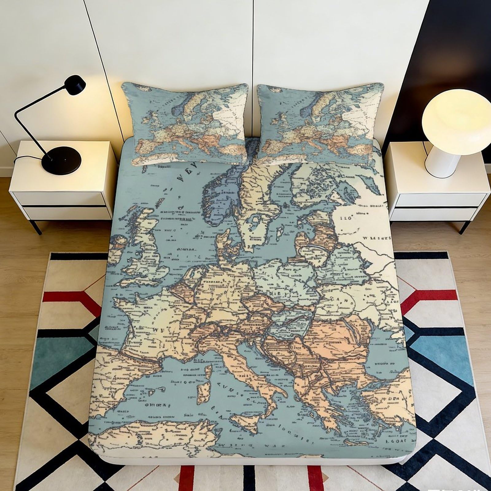 3D Printed Europe Map Fitted Sheet Microfiber Deep Pocket Bedroom Bedding Europe Map Mattress Fitted Cover Home 200x200x25cm