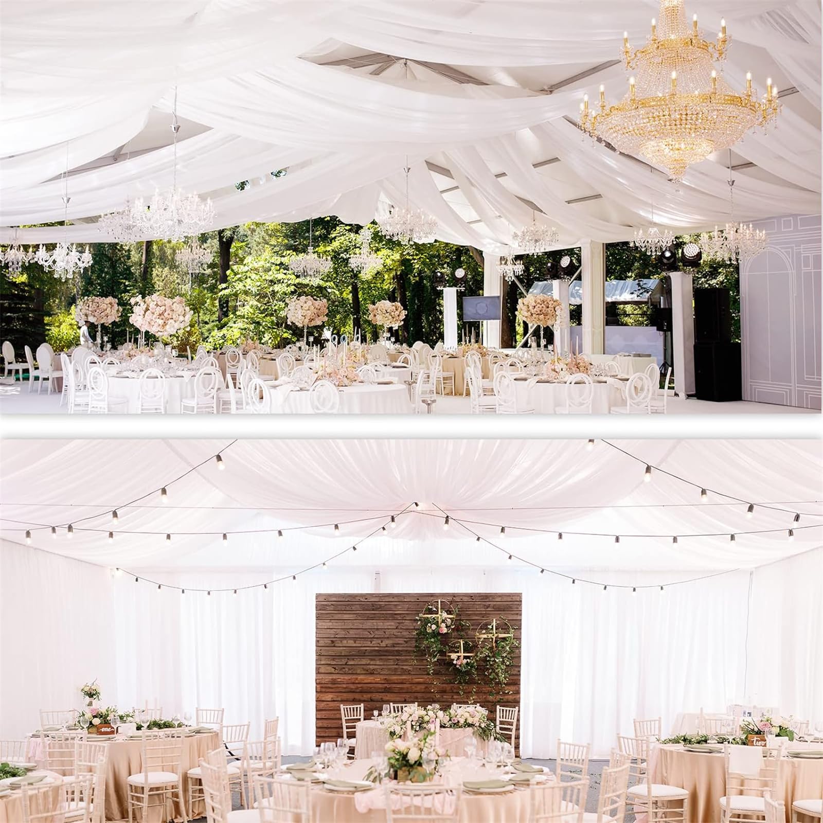 Highdi Tenture Mariage Plafond, Rideaux de Plafond Mousseline de Soie Tenture Mariage Semi Voile pour Arche de Mariage, Fête Prénatale (Vert Sauge,73x1000CM)