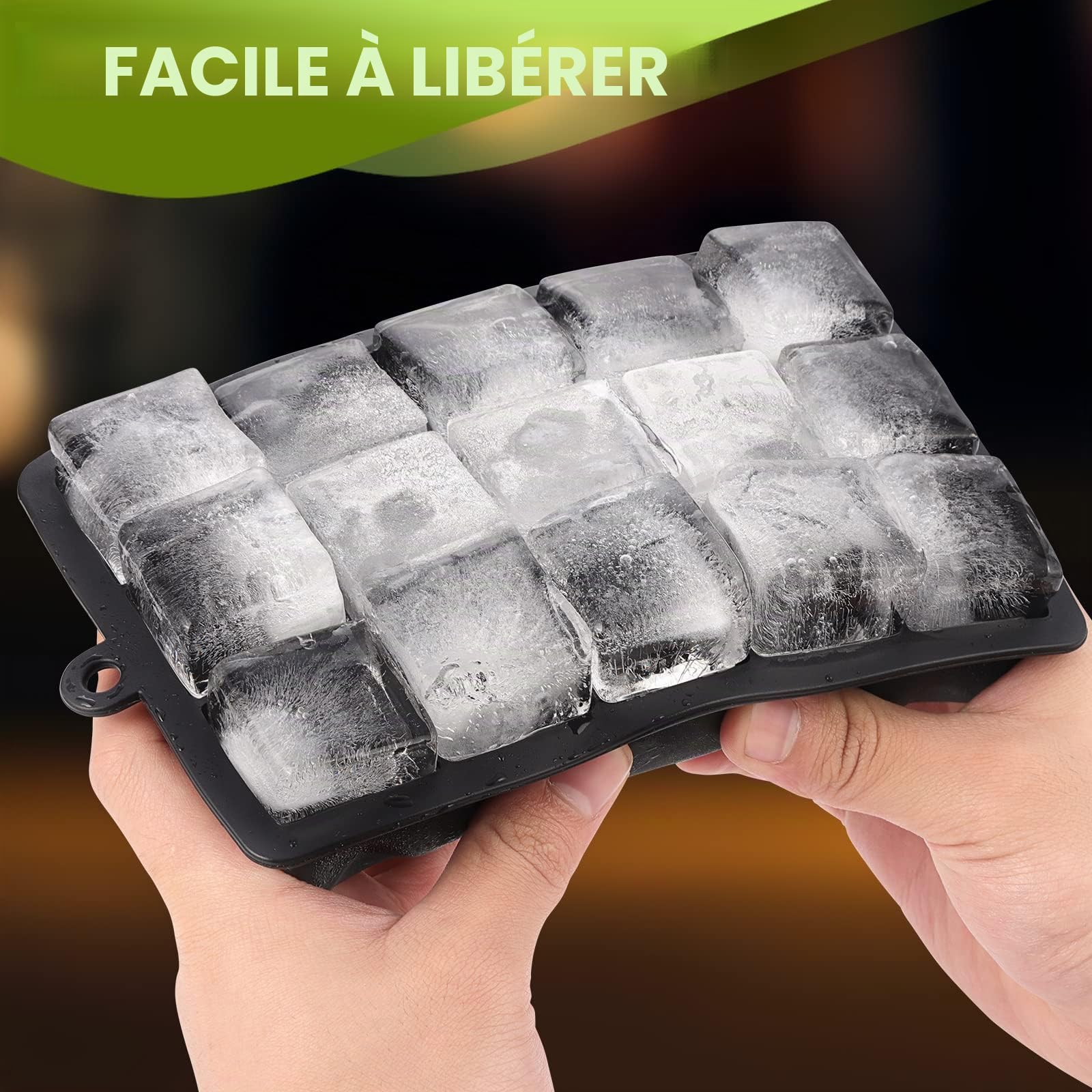 Bac à Glaçons 15 Compartiments Lot de 3 en Silicone avec Couvercle Grand Moule Empilable sans BPA