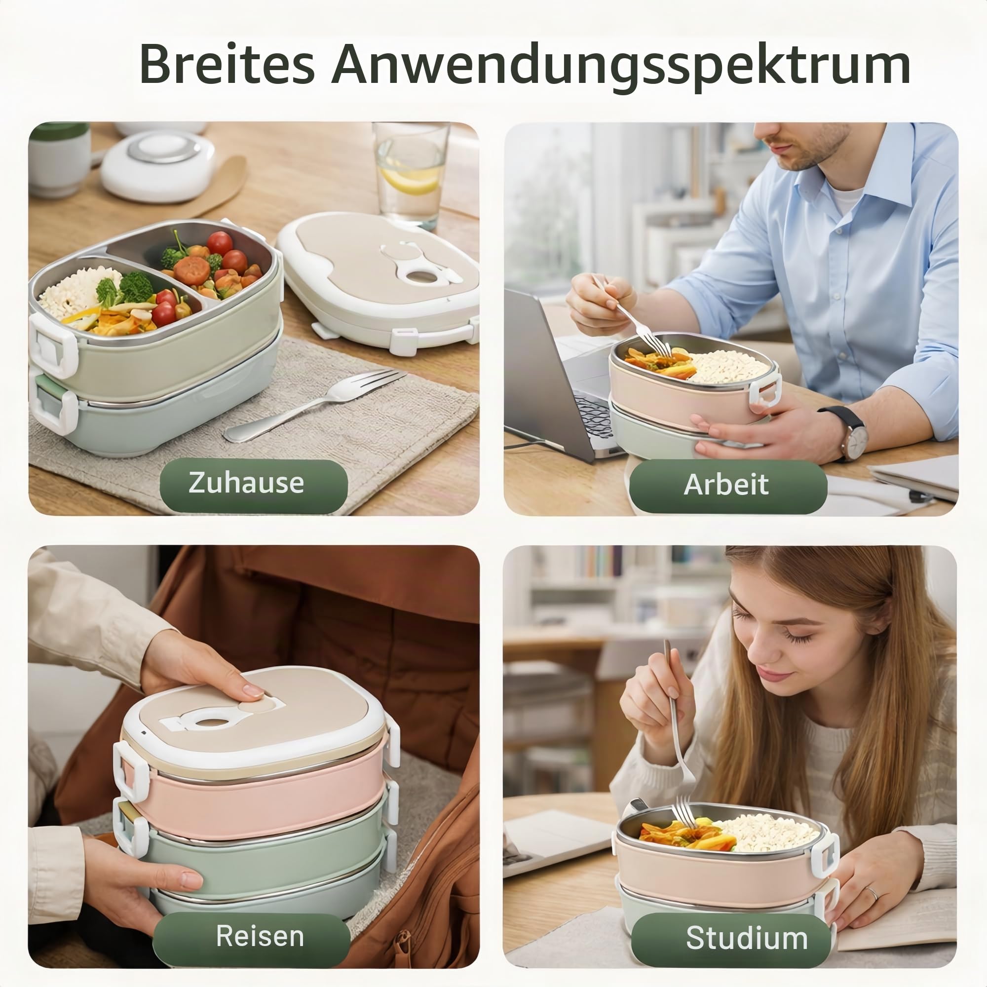 Bento-Lunchbox, Thermo Lunchbox, 304 Edelstahl-Lunchbox, Thermo Essensbehälter Mehrschichtige Lebensmittelbehälter mit Wärmedämmung, Thermo Speisebehälter für Kinder Erwachsene Camping(3 Layer)