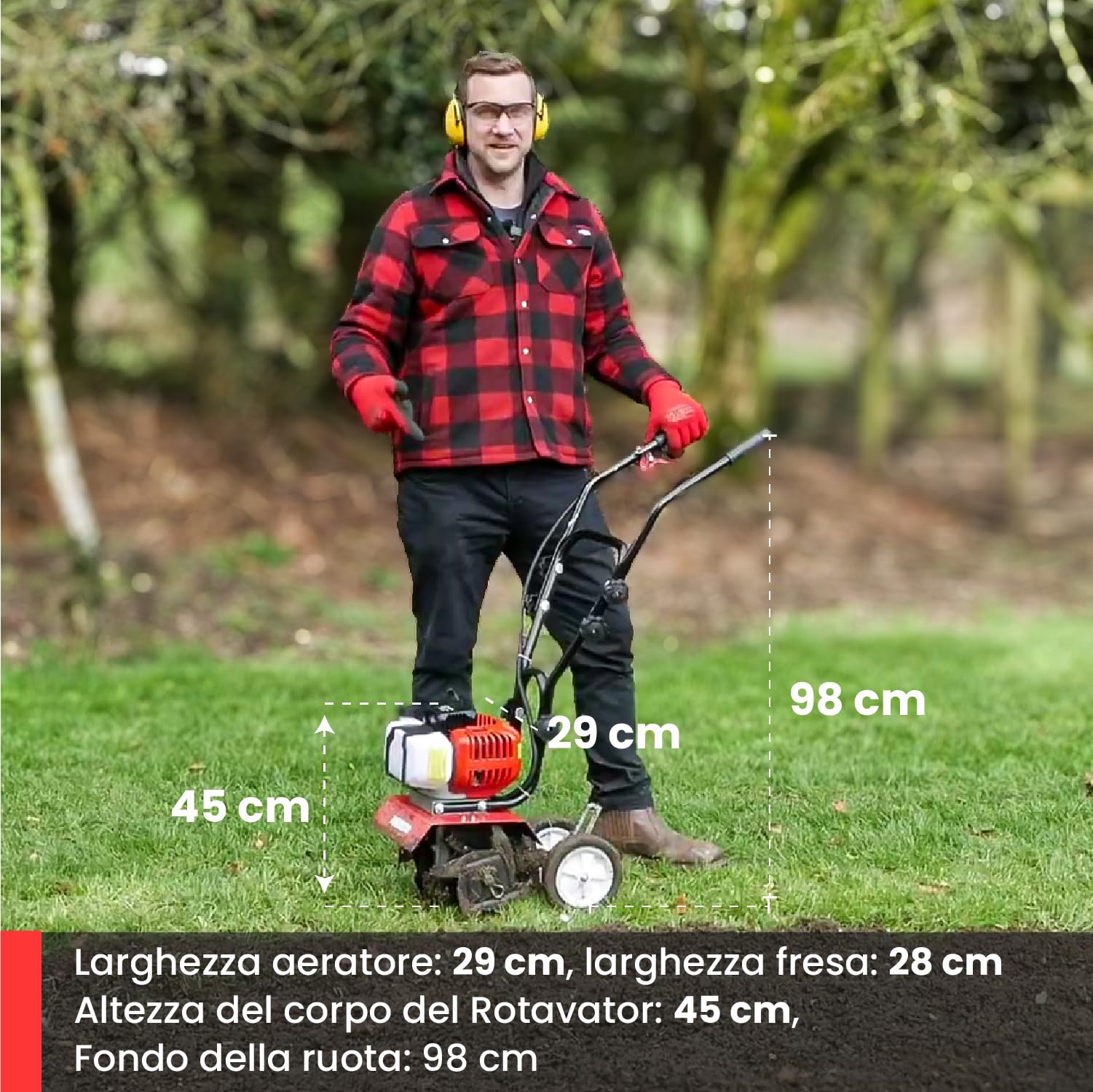 BU-KO 52CC Garden Petrol Tiller Motore 3HP 2 Tempi Prato Terreno Coltivatore Rotovator Motore Leggero Compatto Compatto Impugnatura sicura Impugnatura costruita per durare Affidabile e Resistente