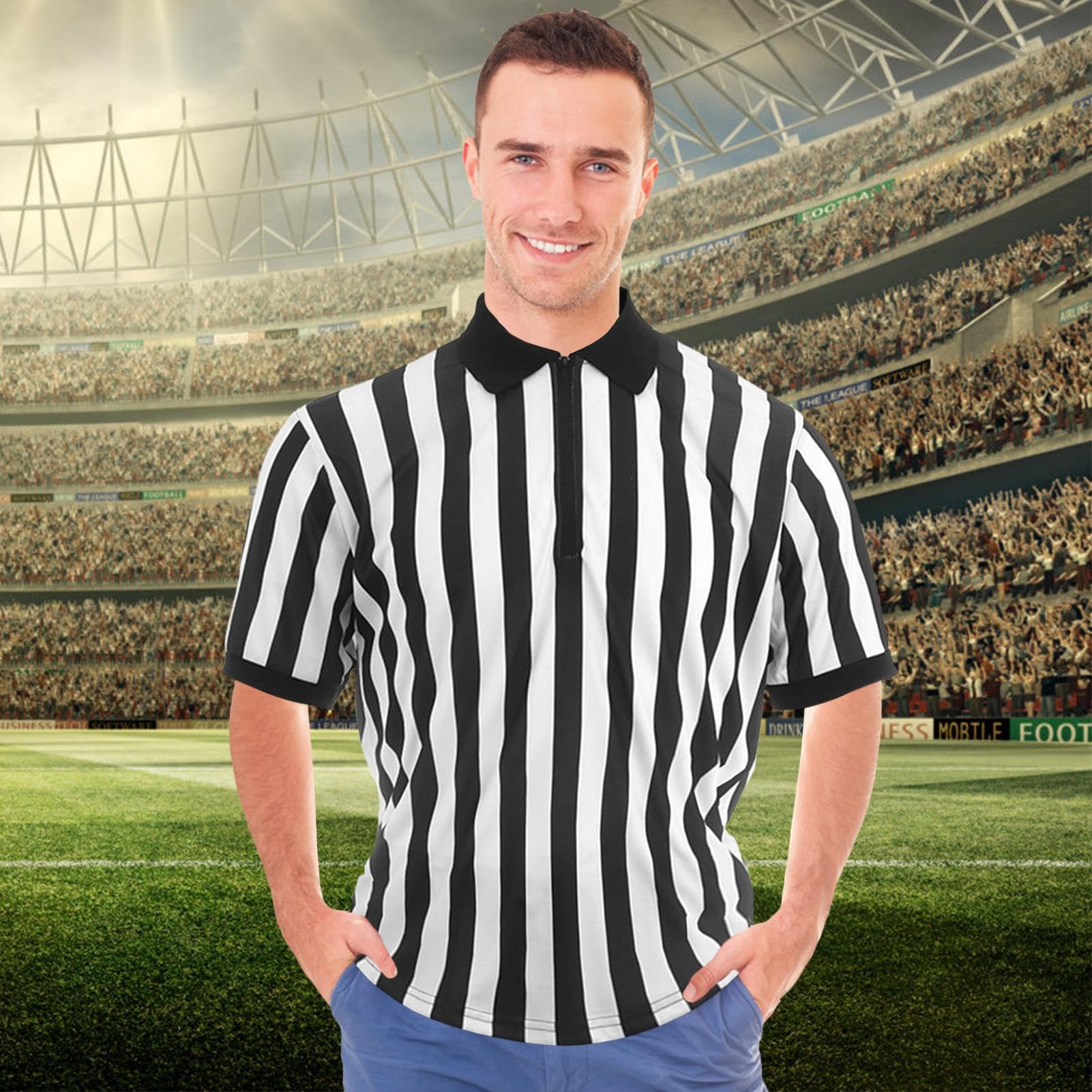 Camisa de árbitro – Cuello Ref Manga Corta – Camisa de árbitro transpirable que absorbe la humedad para béisbol, lucha libre, fútbol, baloncesto, fútbol, hockey, porristas
