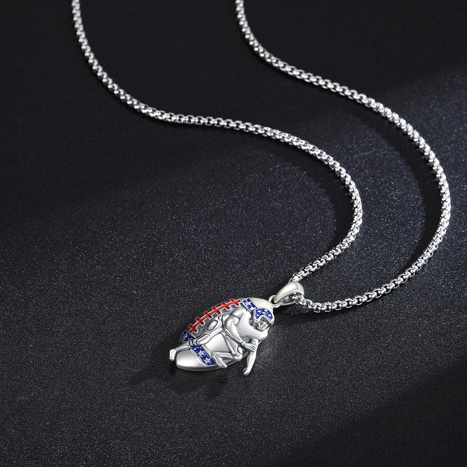 Football/Ice Hockey Necklace 925 Sterling Silver Cool Rugby Football/Hockey Pendant Necklace Sport Jewelry for Men Women Player Lover Fan with Gifts Box - Image 6