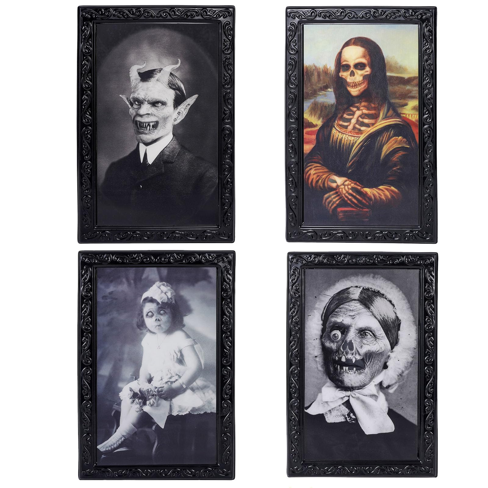 4 Piezas 3D Fantasma Fotos Marco, 3D Halloween Retrato Caras Cambiantes, Decoración de Casa Encantada, Decoración para Horror