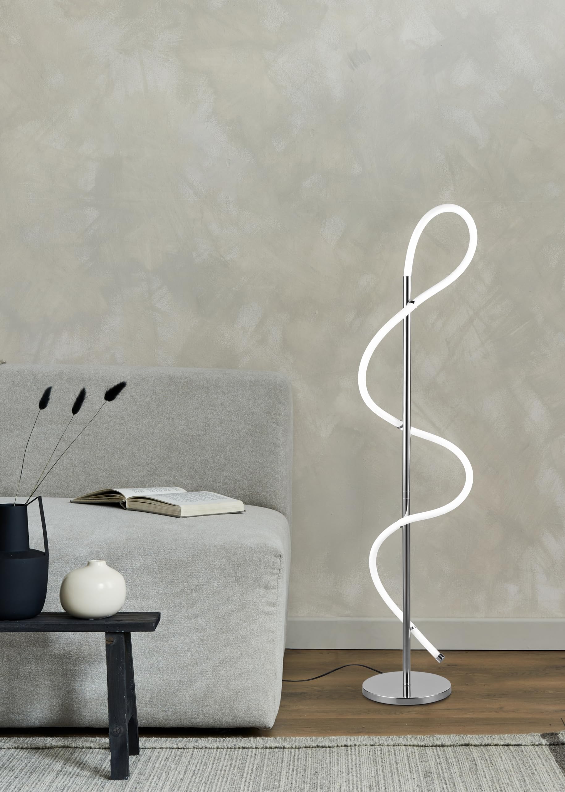 Reality Leuchten LED Stehleuchte Argos R42361106, Metall Chrom Kunststoff Weiß, inkl. 28 Watt LED, Switch Dimmer