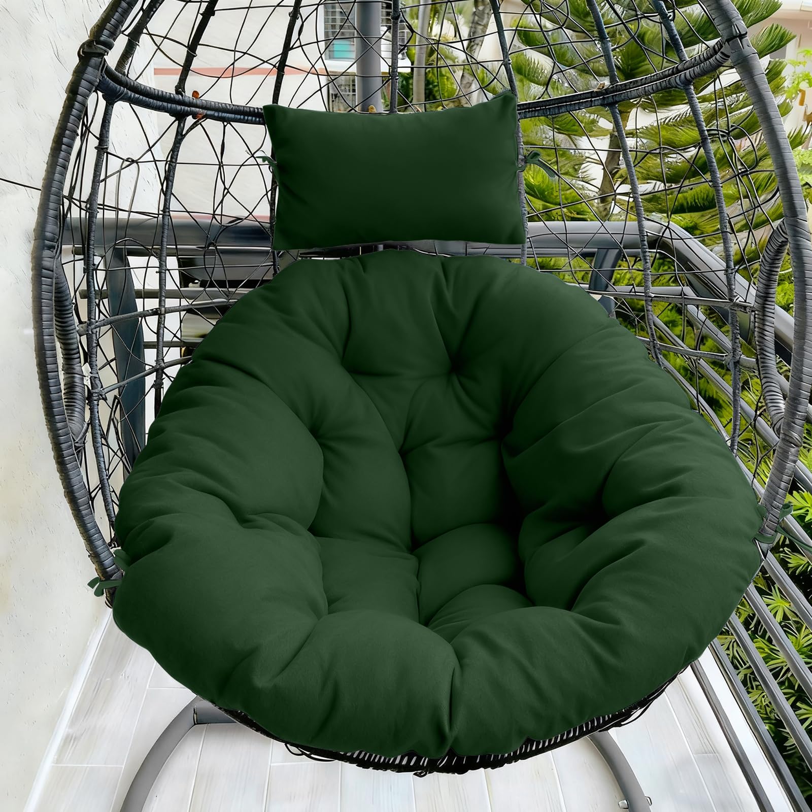 Outdoor Egg Chair Cushion, Waterproof Hanging Chair Cushion with Headrest Pillow, Egg Chair Replacement Cushion for Patio Furniture, U-Shaped Eggs Swing Cushion for Basket Chairs, Green