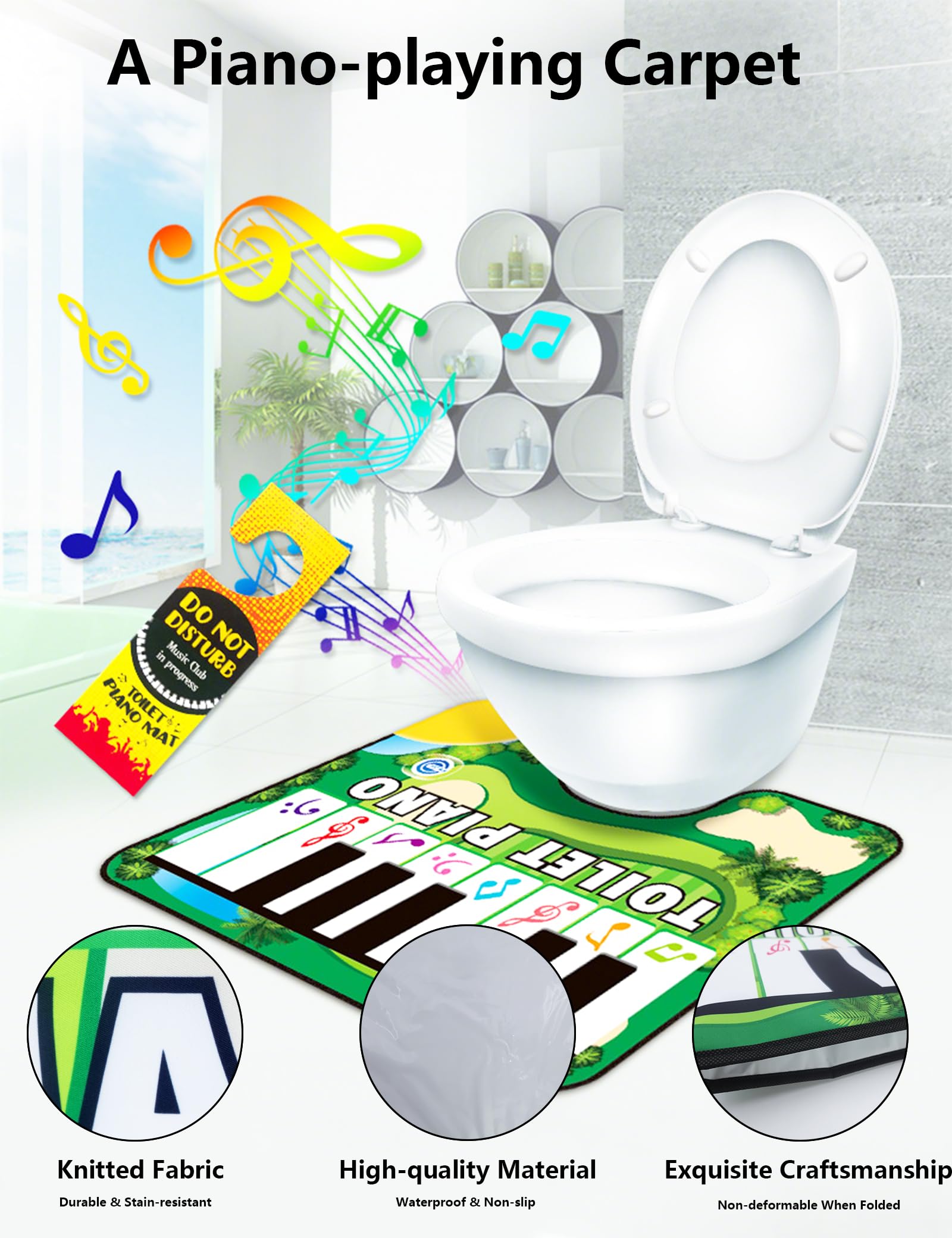 Tapis Piano pour Toilettes 60x48cm, Clavier Antidérapant pour Salle de Bain, Drôle d'Exercice pour Orteils