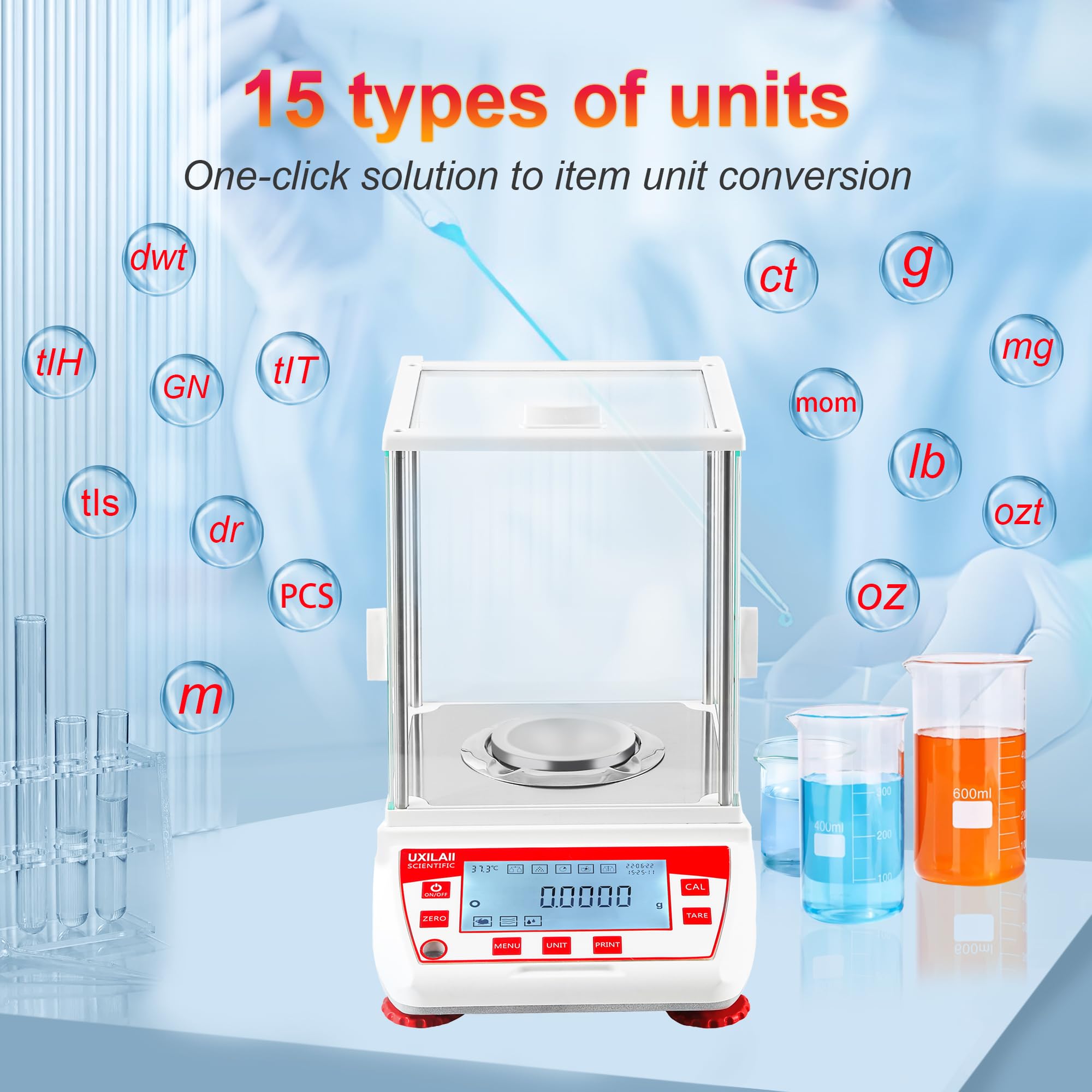 Balanza analítica de 120 g, 0,1 mg GN mg, unidad de precisión, escala de laboratorio de precisión de 0,0001 g, interfaz RS232, balanza electrónica de laboratorio, pantalla LCD con