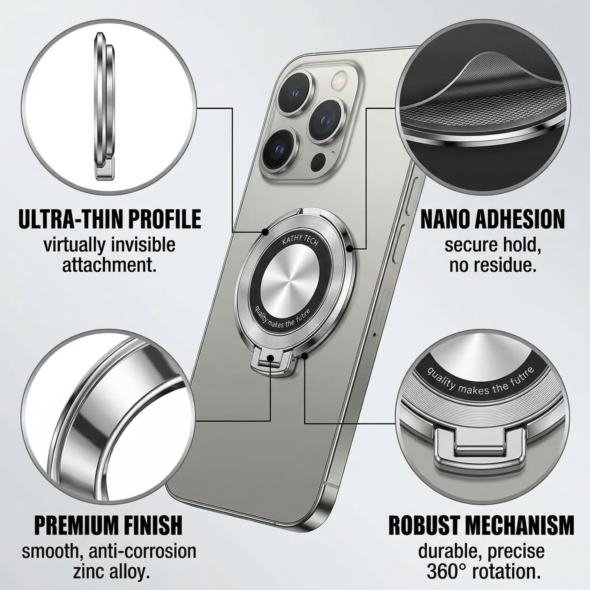 1 Pezzo Anello Supporto Telefono, Universale Rotazione 360 Gradi per Smartphone, Compatibile con iPhone, Samsung, Huawei e altri Dispositivi