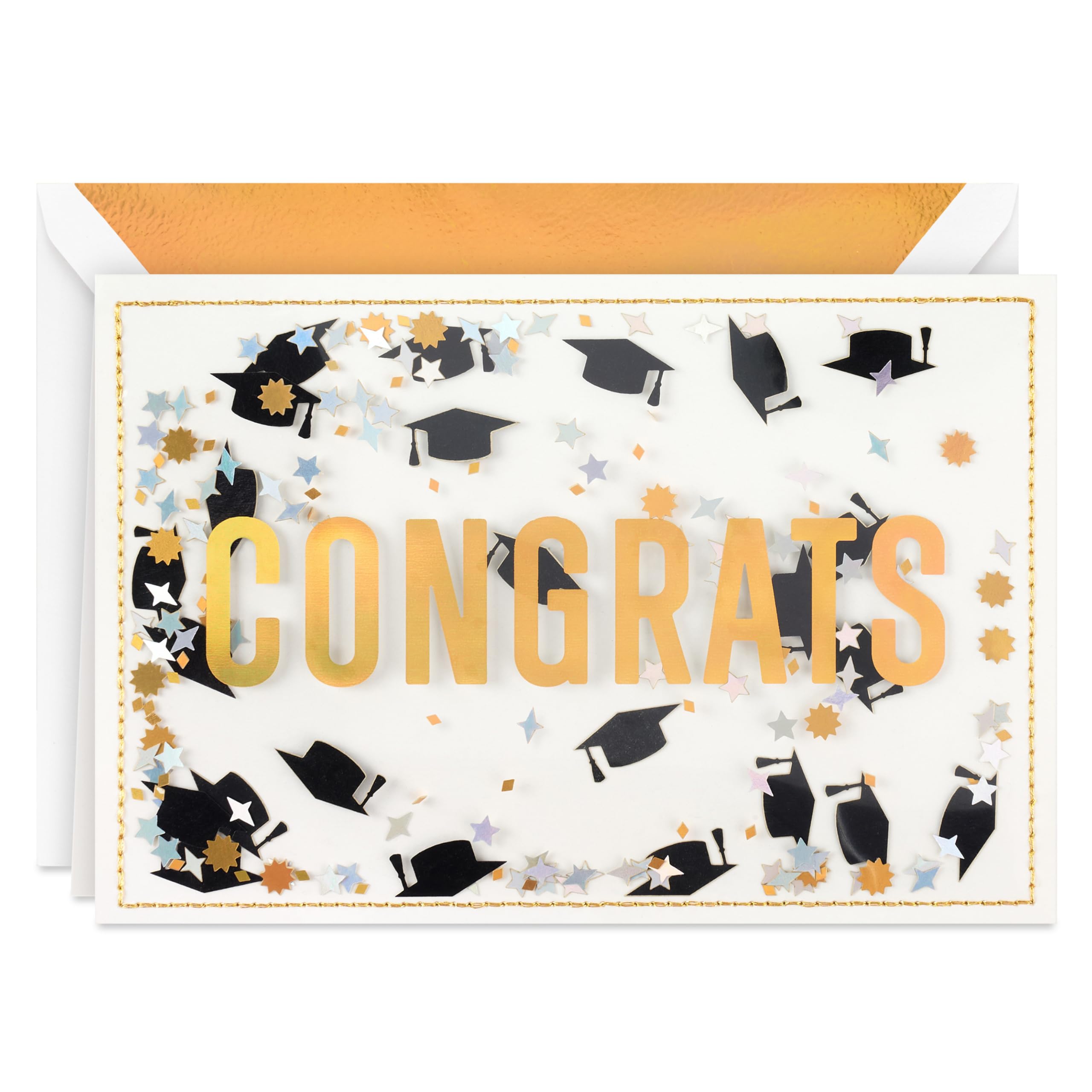 Hallmark Signature Graduation Card (Congrats, Black and Gold Confetti) for High School, College, University
