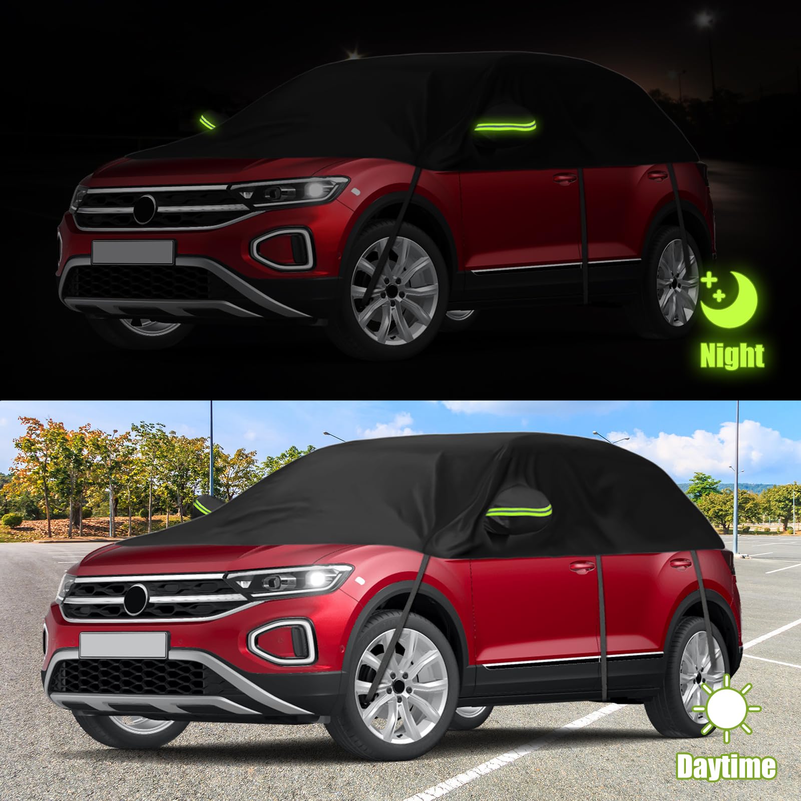 Uniwersalny wodoodporny pokrowiec na samochód do SUV 361 x 150 x 54 cm, wymienny miękki pokrowiec na dach samochodowy do VW Tiguan SWB/T-ROC/Peugeot 2008/3008, pół-garaż