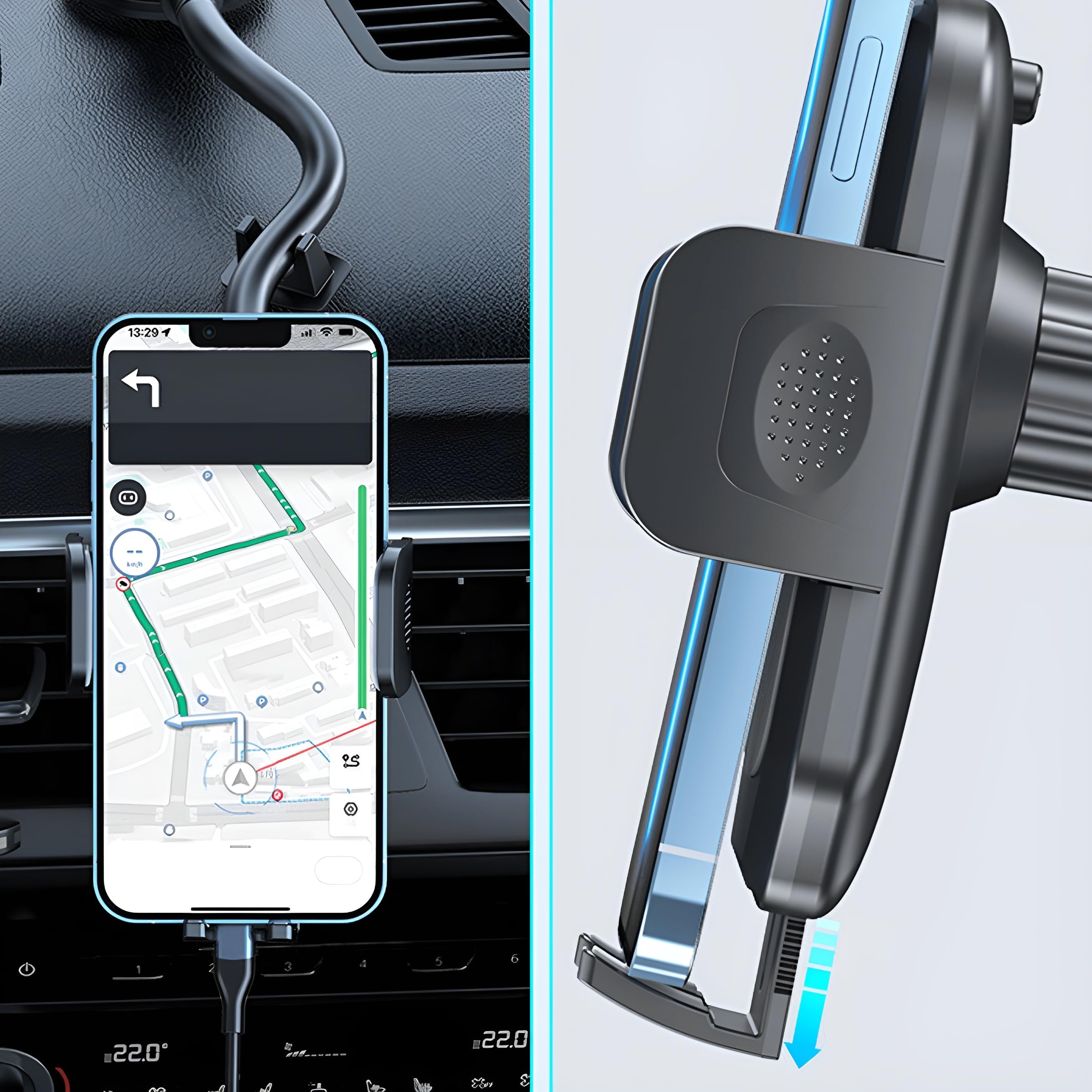 Zpana Supporto per telefono da auto, braccio lungo, rotazione a 360°, supporto per telefono cellulare con ventosa, anti-vibrazione, supporto per smartphone, universale, per SUV, camper, camion (nero)