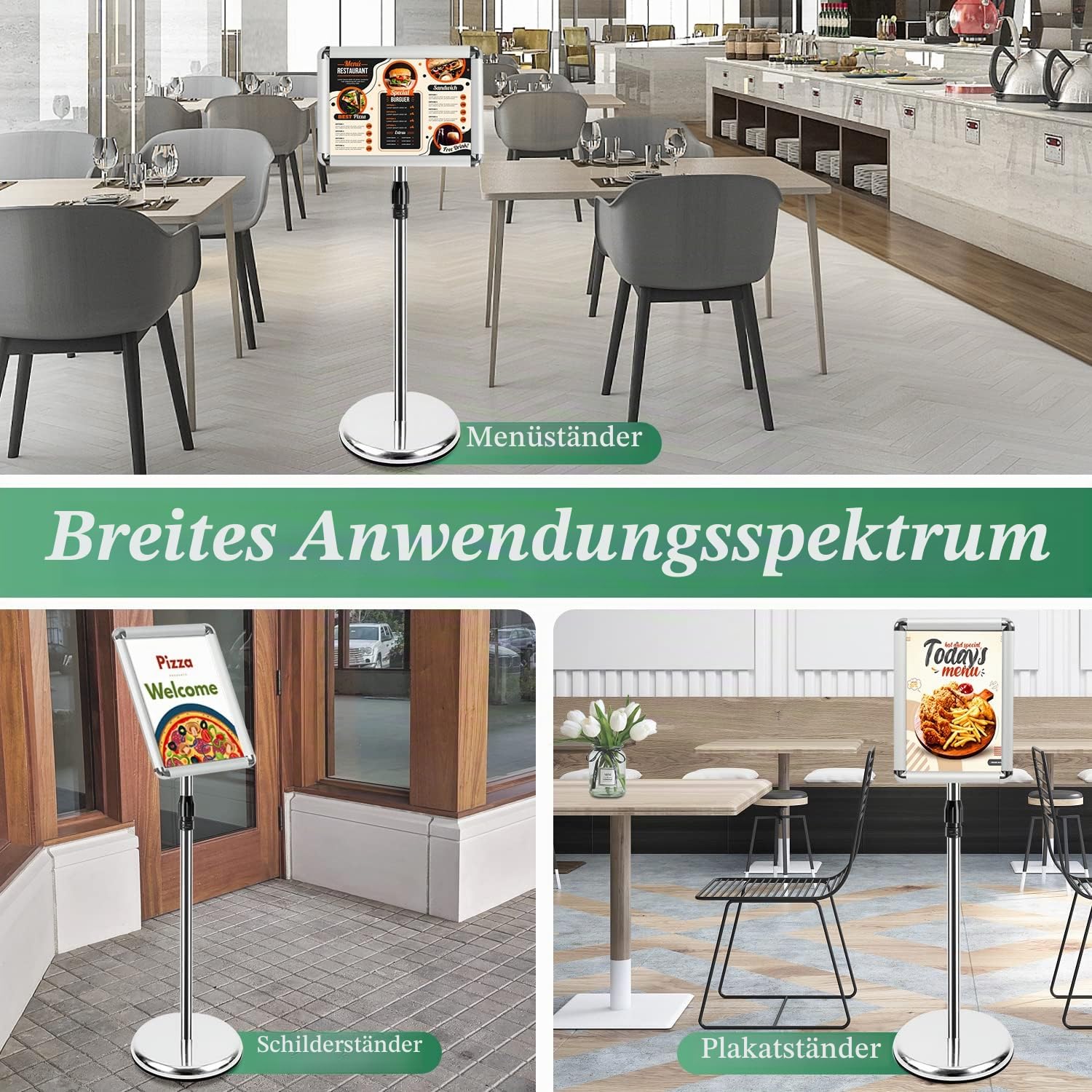 A4 Ständer Schilderhalter Display freistehende Schilder Aluminium Boden Poster Ständer für Informationen, Menüs, Hinweise, Silber, 2 Packungen