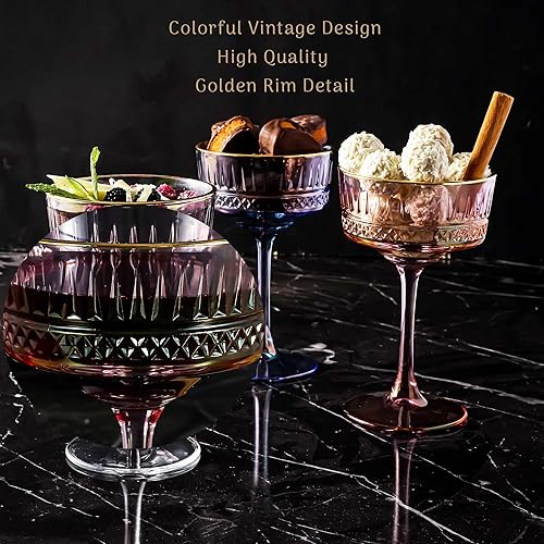 Vista 11 de The Buybox - Juego de 4 copas Coupé vintage, champán, cóctel, martini, copas de vino, cristalería de tallo largo (8.8 onzas líquidas)