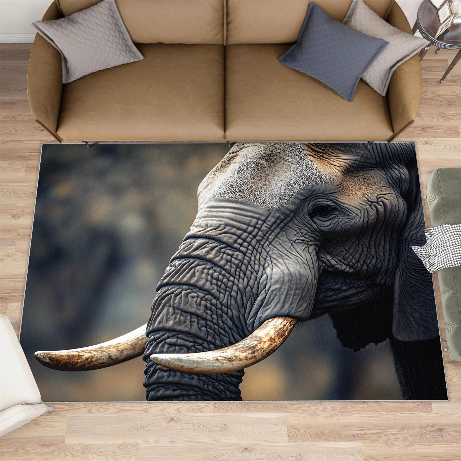 Tapis éléphant salon 120x170 cm lavable et antidérapant pour chambre