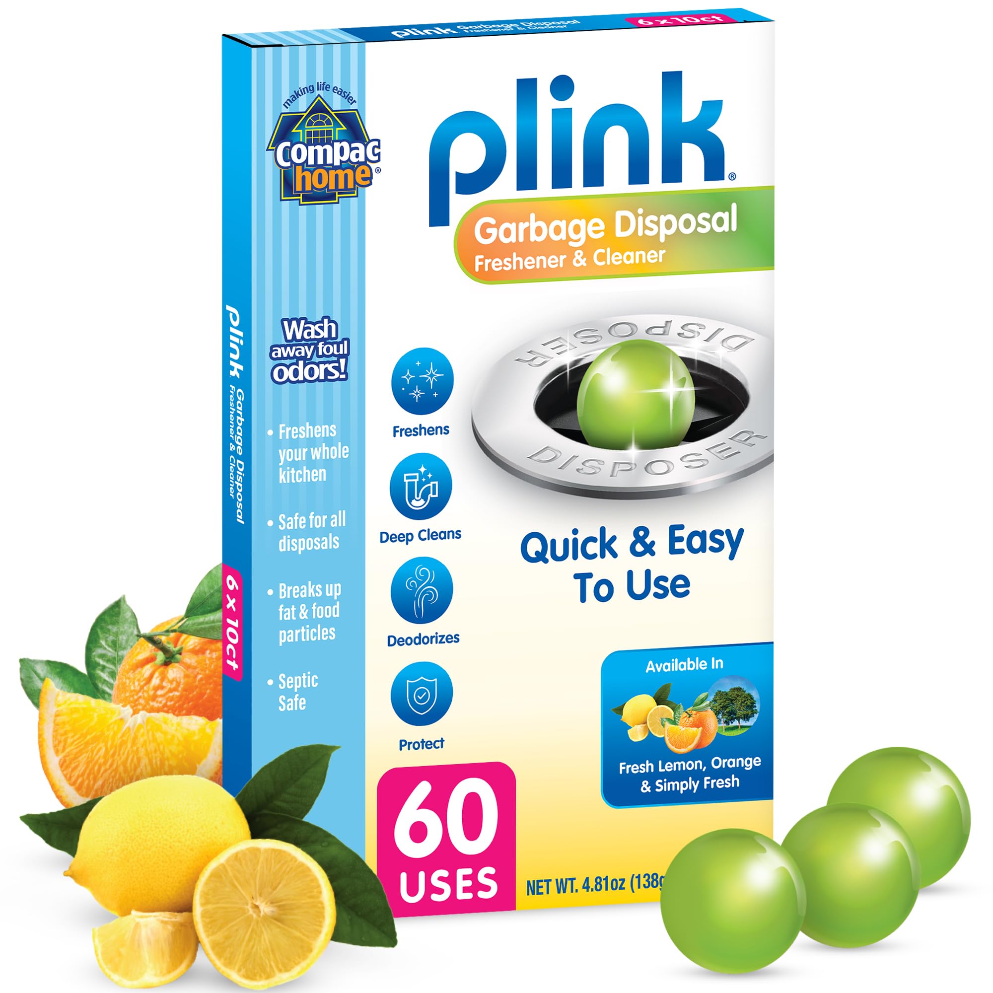 Compac Home Plink Garbage Disposal Cleaner and Deodorizer 60ct VALUE PACK - Assorted Scents