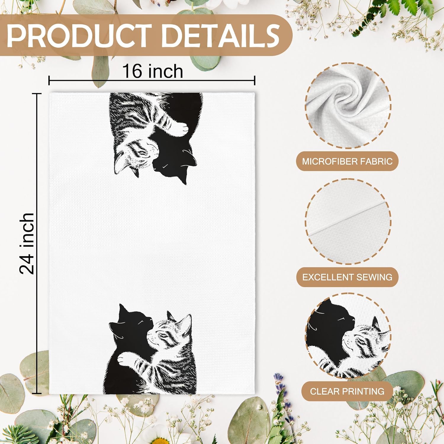 Valentine Valentines Cat Kitchen Towels for Cat Lovers, Cat Decor Decorations for Cat Lovers, Cat Gifts for Women, Funny Valentine Cat Bathroom Decor Dish Hand Tea Towels, 16x24 Inches - Image 7