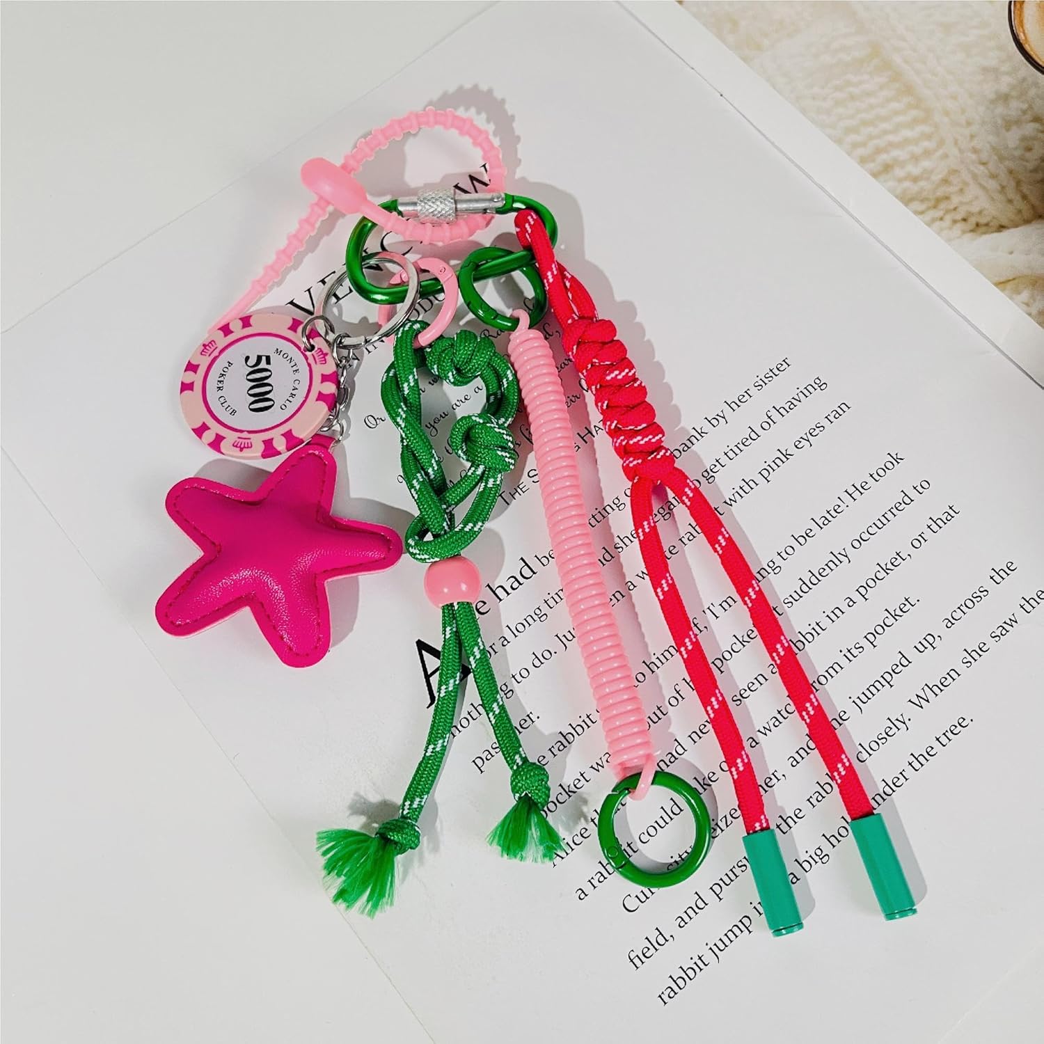 Pink Cute Keychain, Fashions Bag Charm, Hand-Woven Nylon Rope Key Chain, Aesthetic Keychain, Bag Accessories Charms for Handbag, Backpack - Image 5