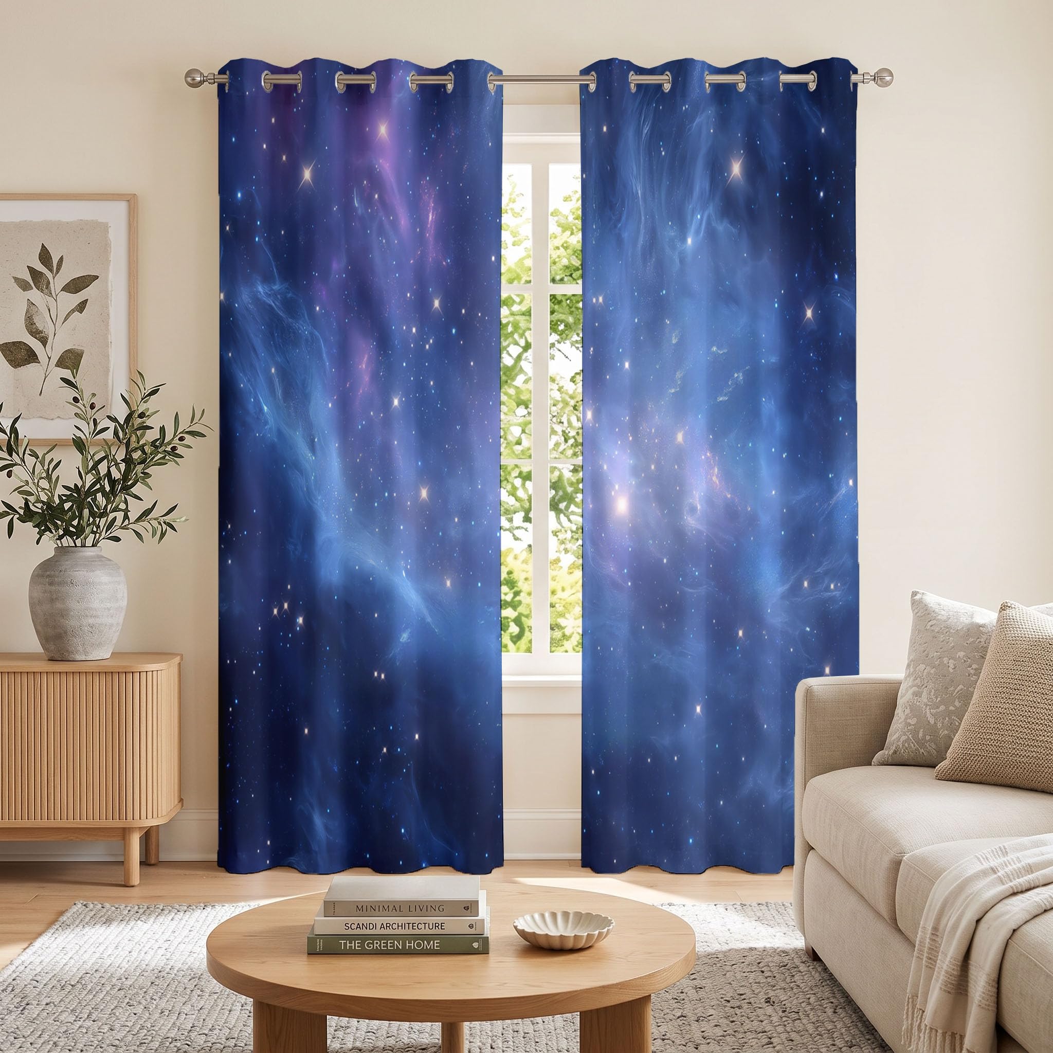 Tenda Oscurante Nebulose Nubi Con Occhielli, Tende Oscuranti Termiche Isolanti Camera Da Letto, Cielo Stellato Da Sogno Tende Soggiorno per Interni 2 Pannelli 140 x 260 cm