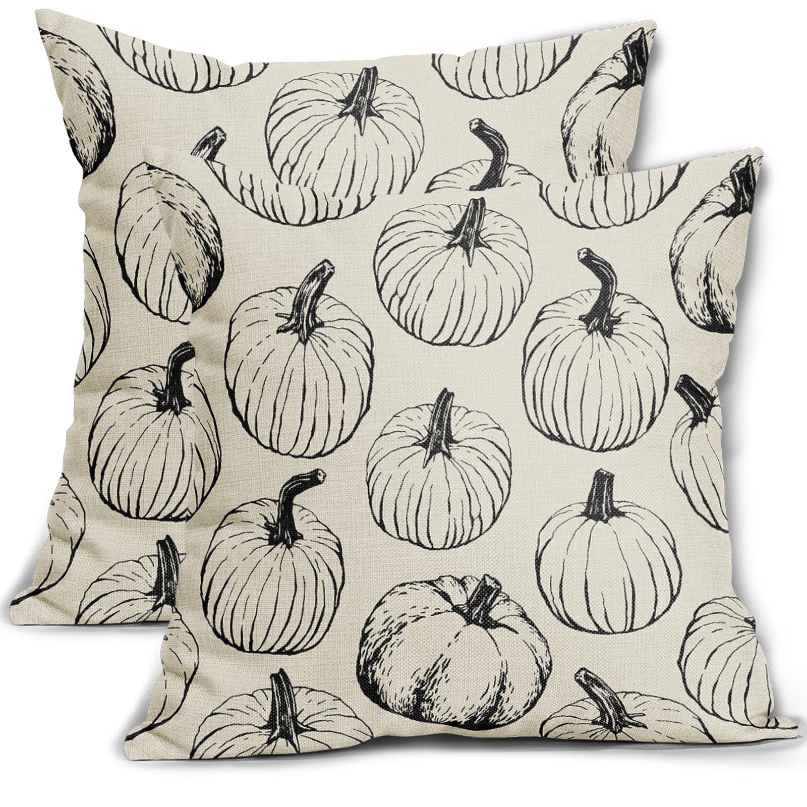 Aytipun Fall Pillow Covers 20x20 Set of 2 Balck Pumpkin Autumn Themed Thanksgiving Harvest Print Decorative Throw Pillows Outdoor Pillowcase Farmhouse