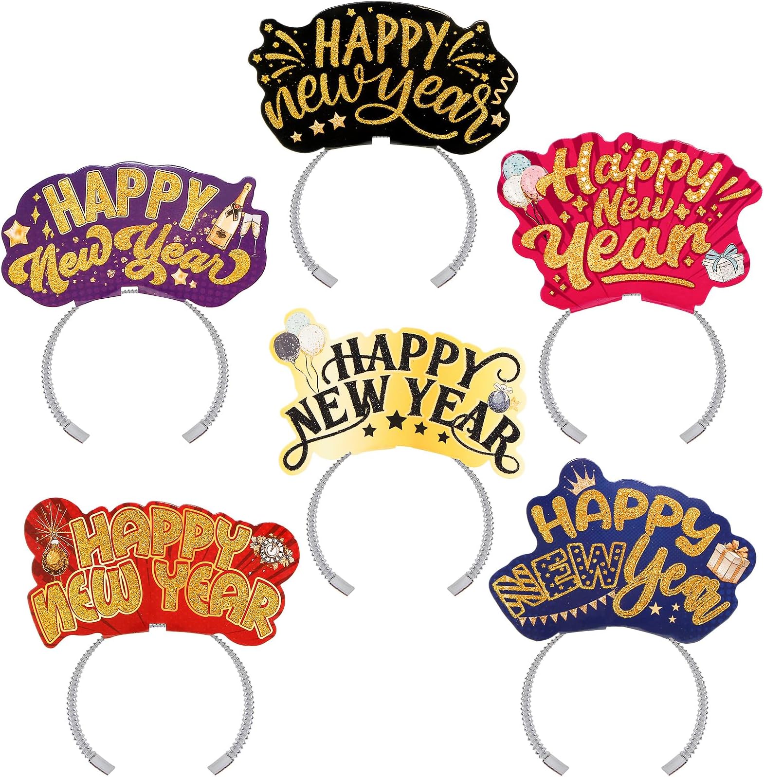 FANCY LAND 2024 Happy New Year NYE Glitter Tiaras 12 Pack Headbands New Years Eve Party Supplies for Adults Kids