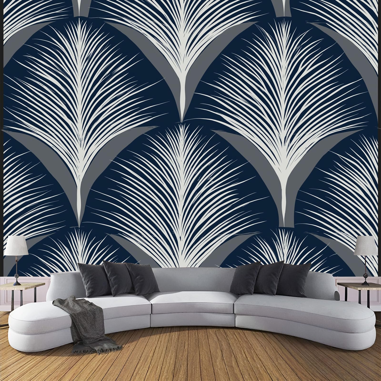 CDXNORA Modern Mural Wallpaper Geometric Lines Non-Woven Wall Mural Decoration Poster Picture Photo Wallpaper 400×280cm Navy Paper for Home Living Room Kids Bedroom Kitchen