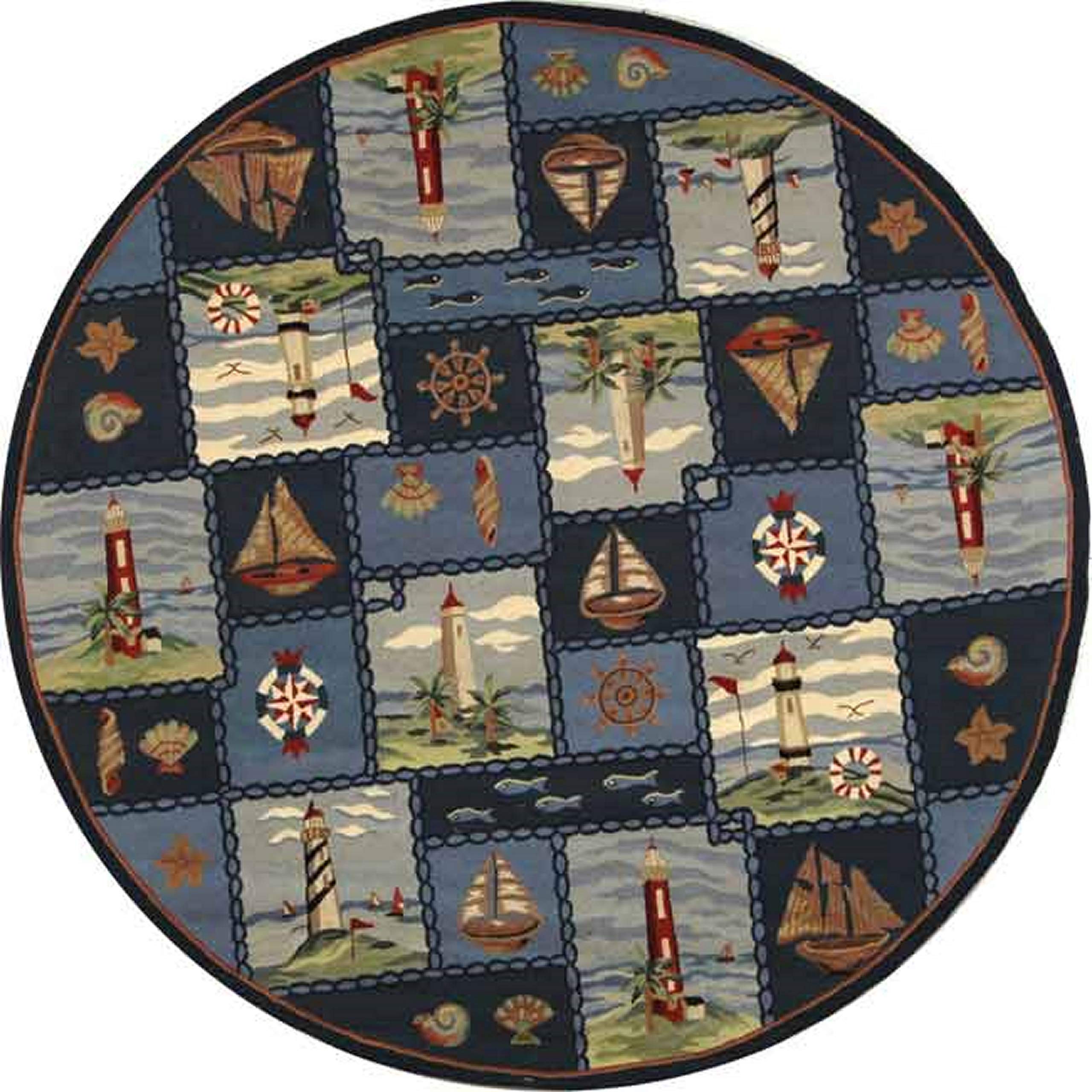SAFAVIEH Chelsea Collection 8' Round Blue HK267A Hand-Hooked French Country Wool Area Rug