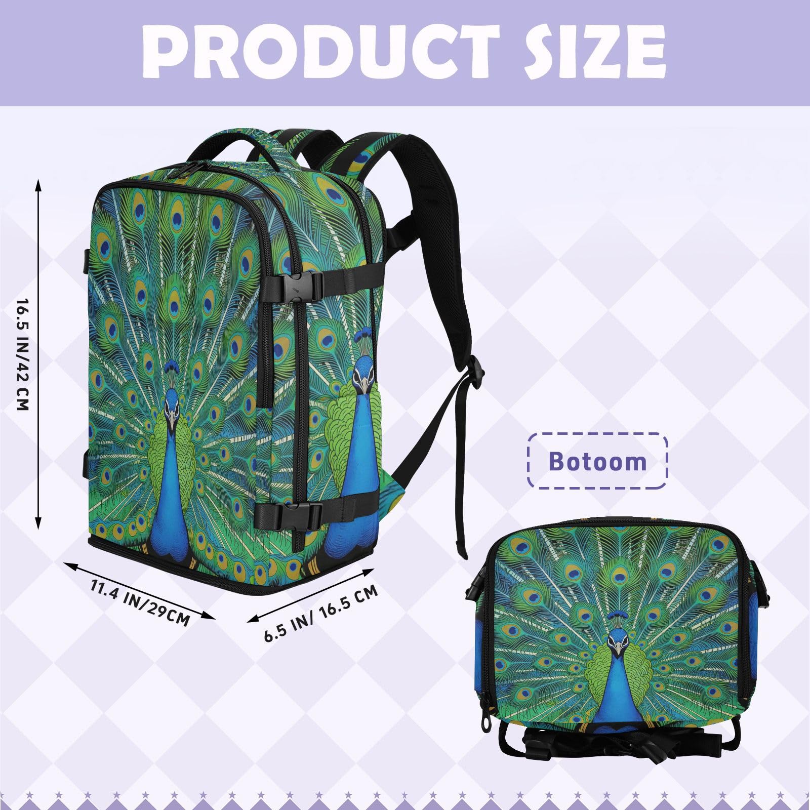 Plecak podróżny torba na laptopa 15,6 cala dla kobiet podróżny 20 l | Elegancka torba na laptopa pawie pióra torba na laptopa 16 cali do samolotów bolso para viaje 20 l