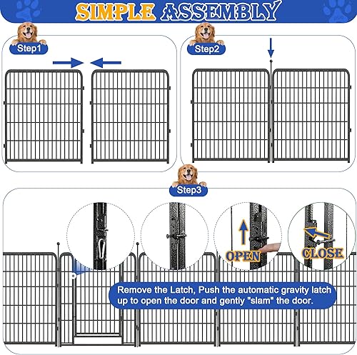 Miniatura 5 de Corralito para perros al aire libre, portátil, 16 paneles de 40 pulgadas de altura, valla para perros con acabado de pintura antioxidante para