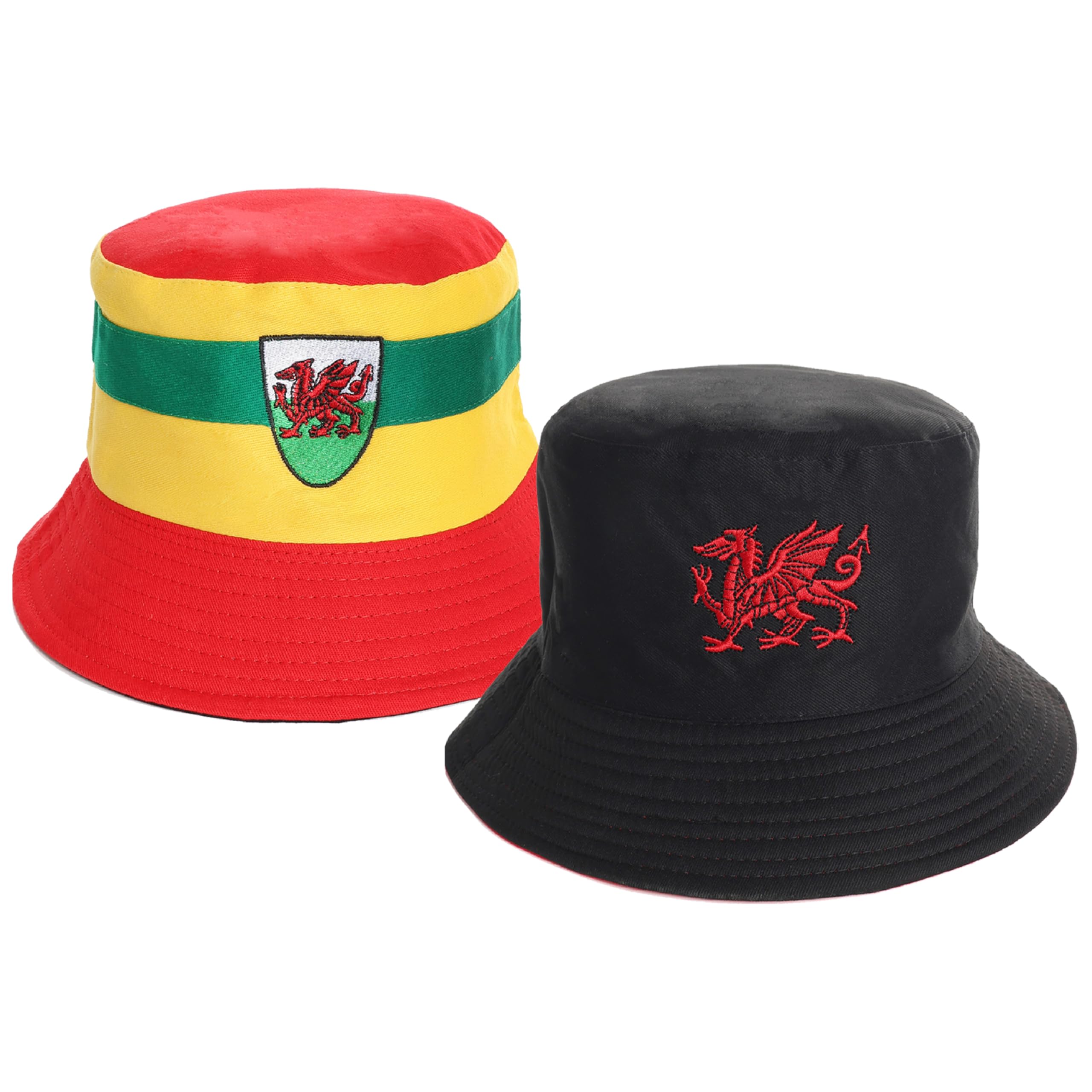 I LOVE FANCY DRESS Reversible Welsh Bucket Hat - Pack of 1-58cm Bucket Hat with Welsh Dragon Emblem - Football Rugby Sport Supporters Accessory โ image 1