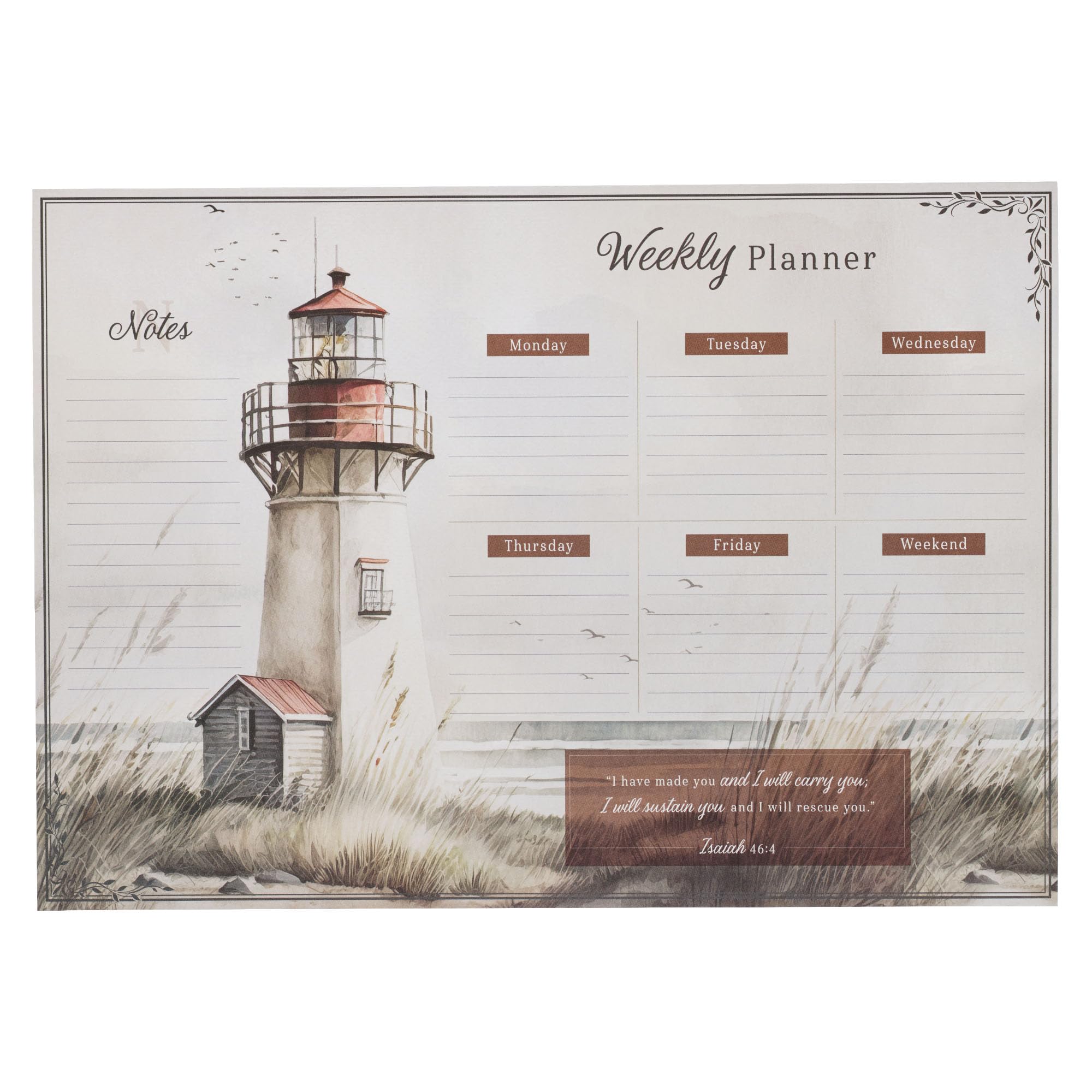 Christian Art Gifts Large Undated Weekly Desk Planner for Kids & Teens: I Will Carry You Inspirational Scripture, A4, Multicolor Lighthouse for Planning Days, Tasks, Reminders, 60 Pages