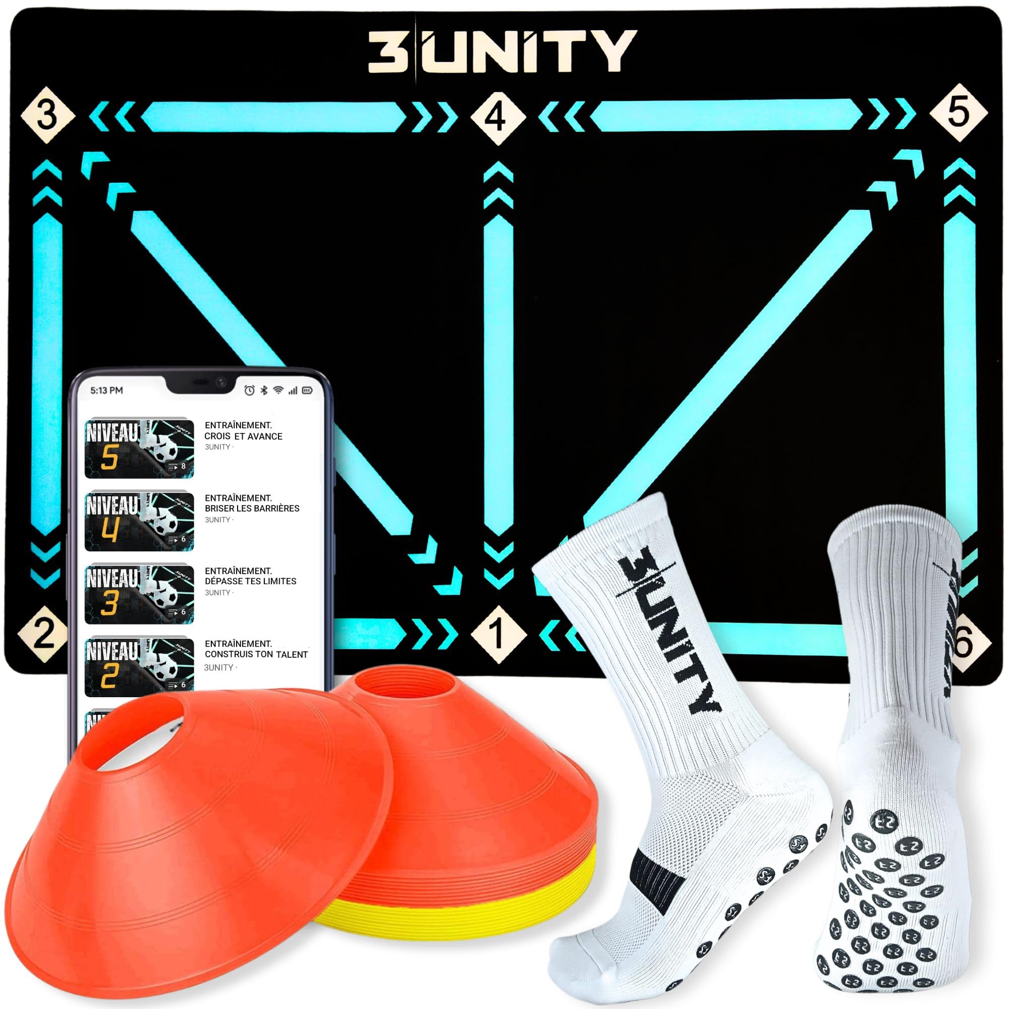 Kit de Tapis Entrainement Foot 60x90 avec 8 Plot Sport et Chaussette Antidérapante Foot - Tout ce Dont Vous Avez Besoin pour Devenir Une Grande Star - Football Accessoire - Tapis Football