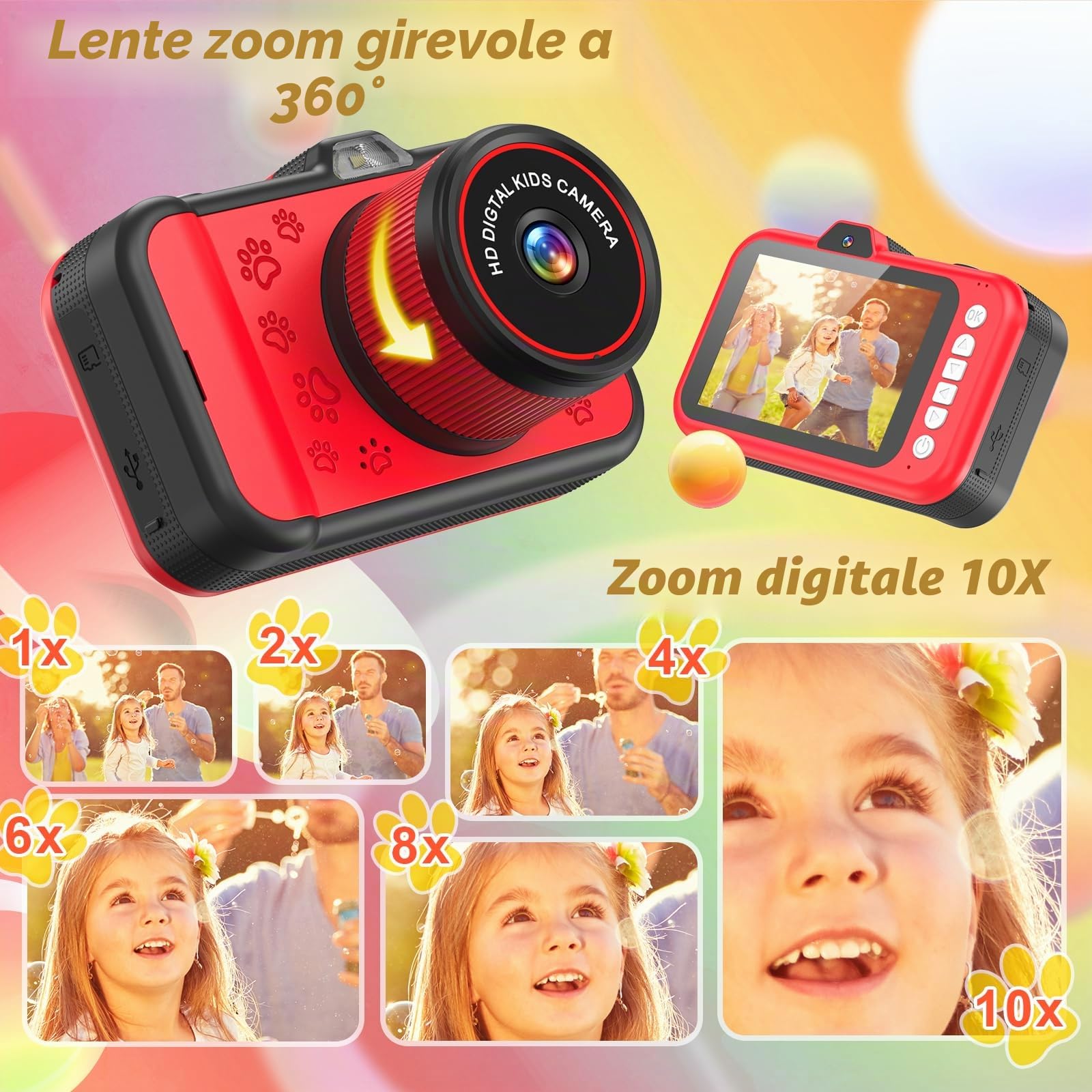 Macchina Fotografica Bambini, Ushining 3,5 Pollici Grande Schermo Fotocamera Digitale Bambini con 360° Obiettivo Zoom Rotante LED Flash 32GB TF Scheda, 1080P Videocamera, Regalo per 3-12 Anni