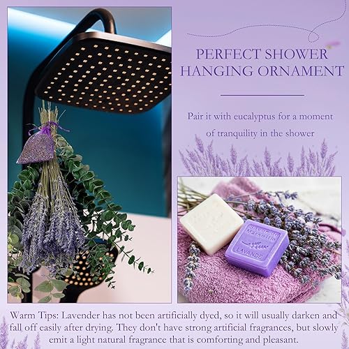 Miniatura 7 de Yunlly 18 racimos de lavanda seca de 15.7 pulgadas, flores de lavanda secas naturales, 1440-1620 tallos en total para decoración de malezas,