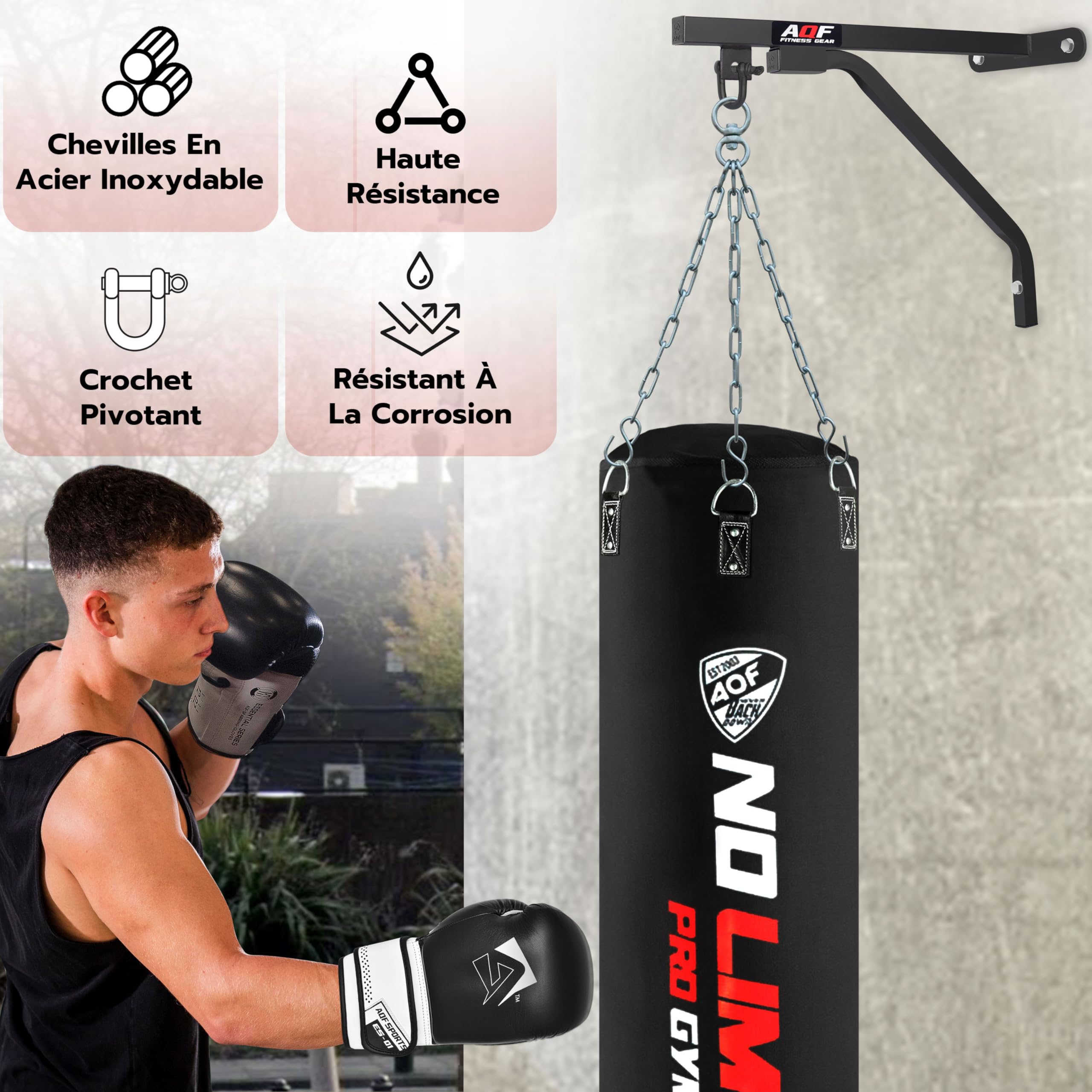 AQF Crochet Mural, Sac De Frappe Support Mural, Support Sac De Frappe, Sac De Boxe Fixation Murale, Sacs De Frappe Boxe Acier Fixation Plafonnier, Accroche Sac Boxe pour Suspension Murale MMA UFC
