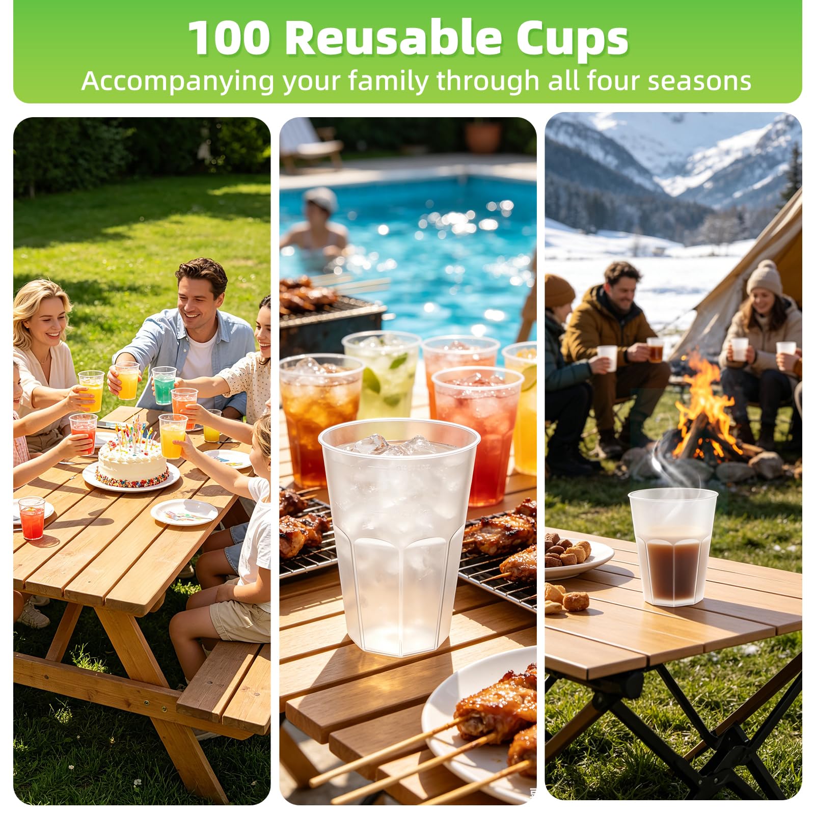 AOLUXLM Lot de 100 Gobelets de Fête, 300ml/10oz, Gobelet Réutilisables en Polypropylène, Passent au Lave-vaisselle, Incassables, Réutilisables pour Evénements, Mariages, Restauration