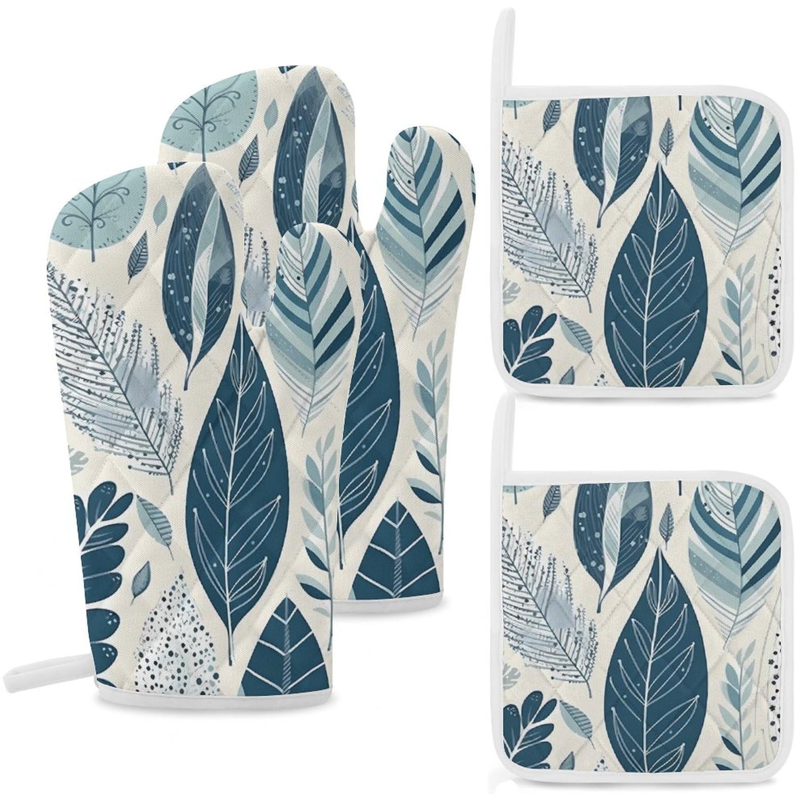 Maniques de cuisine anti-chaleur lot de 4 gants imperméables pour éviter les brûlures au four