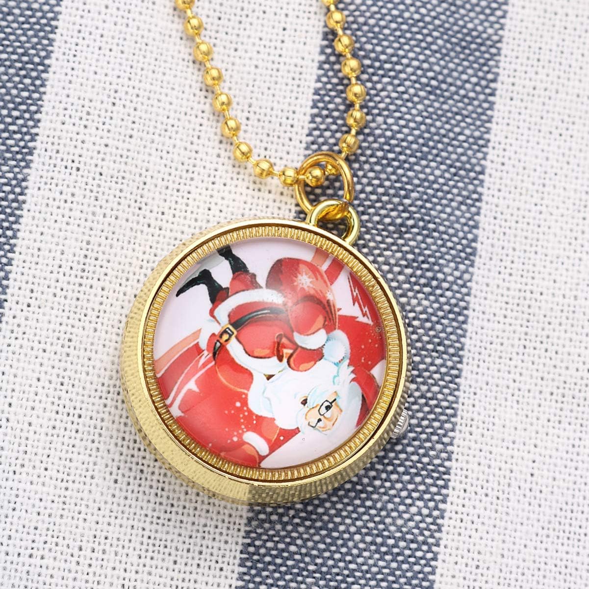 Christmas Pocket Watch, Fob Pocket Watch with Short Chain for Men Women with Rotatable Cover - Image 4