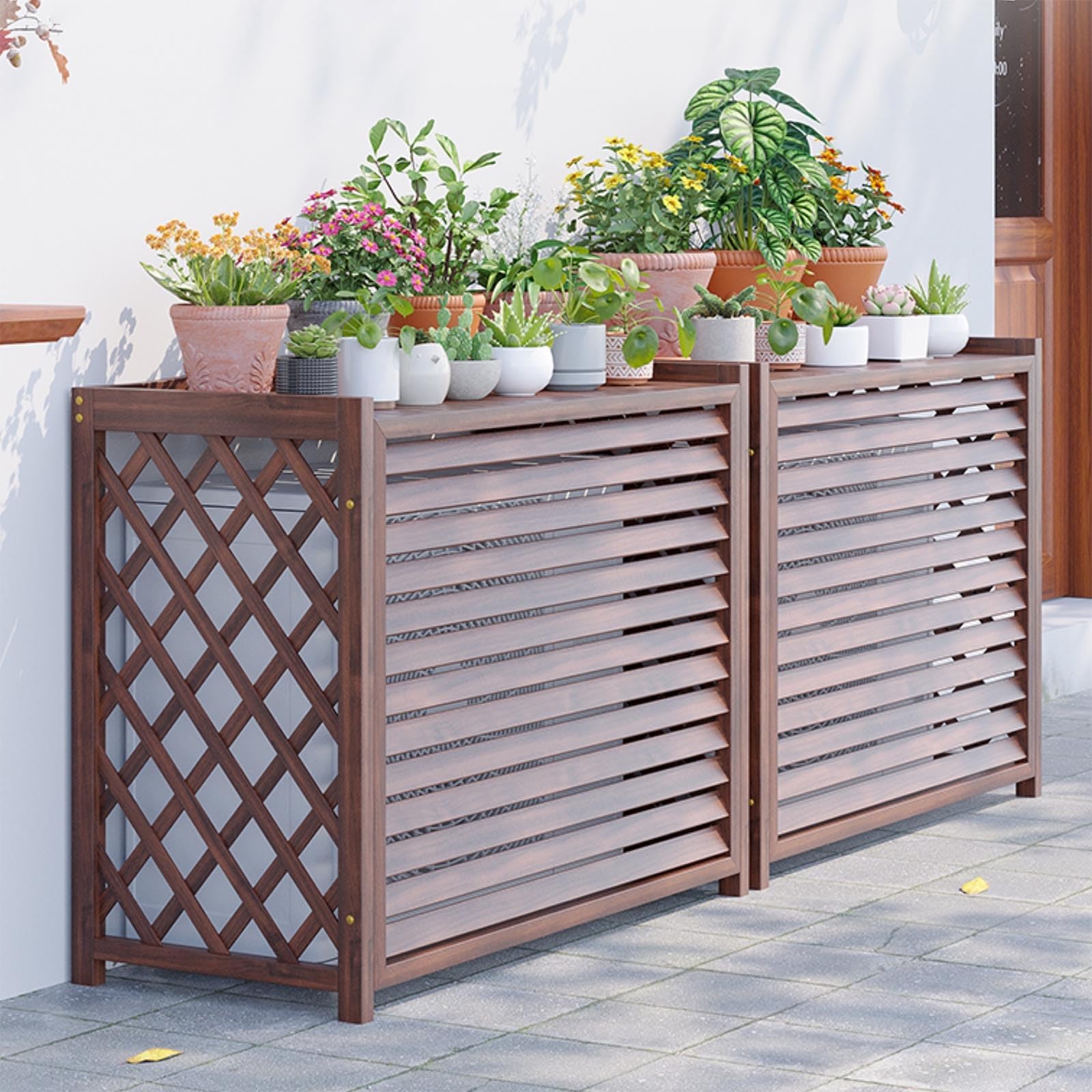 Copri Condizionatore da Esterno Legno Copricondizionatore per Esterno Legno Anti-Corrosione Copertura Condizionatore Esterno Legno Scaffale per Piante da Balcone(100x44x93cm)
