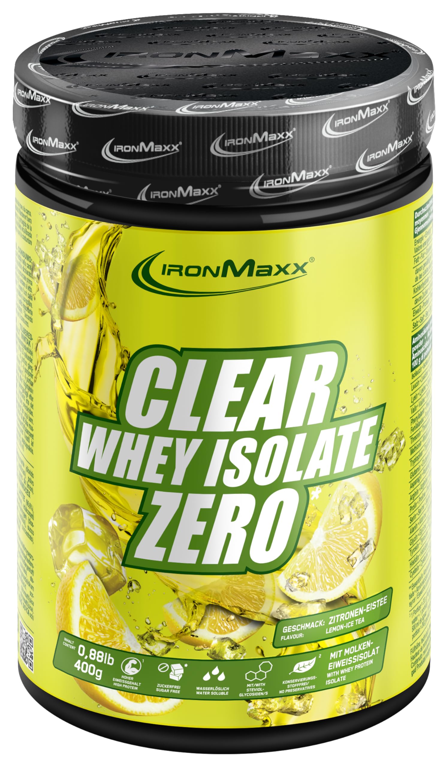 IronMaxx Clear Whey Isolate Zero - Tè freddo al limone 400g | Isolato proteico senza zucchero e lattosio | Limonata proteica dal gusto fruttato e rinfrescante