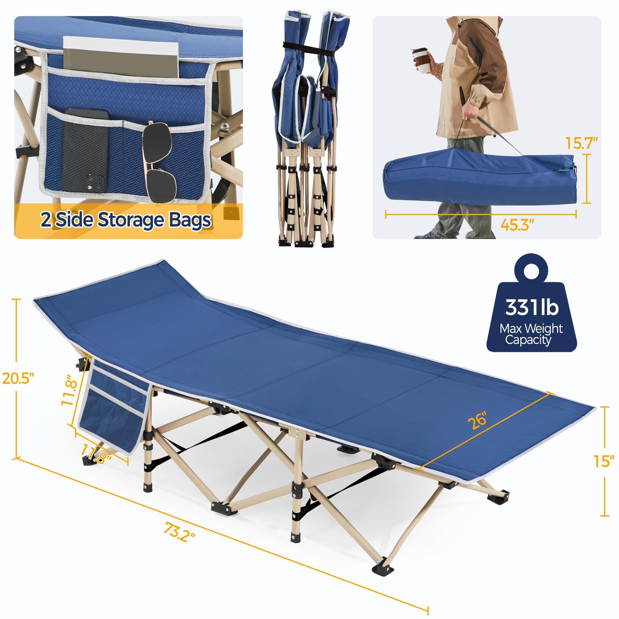 Yaheetech Folding Camping Cot, Portable Military Canvas Sleeping Bed, Outdoor Comfortable Lightweight Bed w/Carry Bag for Hiking, Backpack Travel, Home & Office SIMILAR TO LOT PHOTO