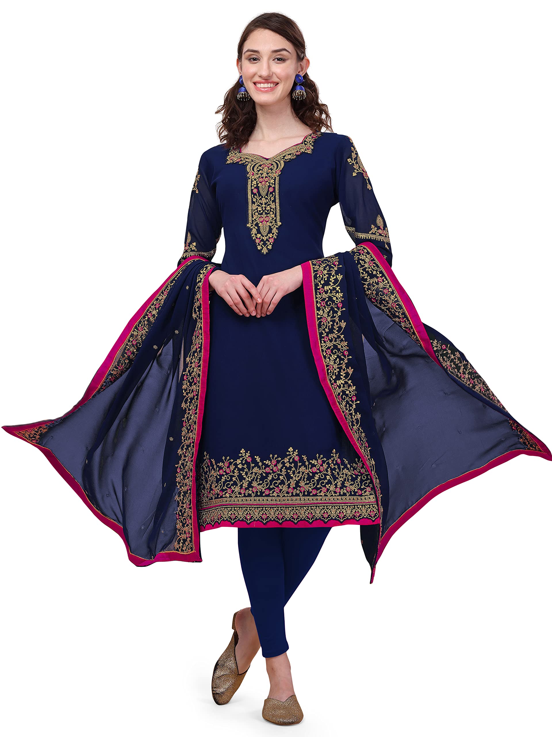 Vaidehi FashionEmbroidery Georgette Semi-Stiched Dress Material