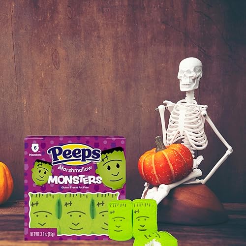 Miniatura 9 de Paquete de caramelos Monster Marshmallow. Incluye cuatro paquetes de 3 onzas de malvaviscos monstruos de Halloween Peeps más un imán de nevera de