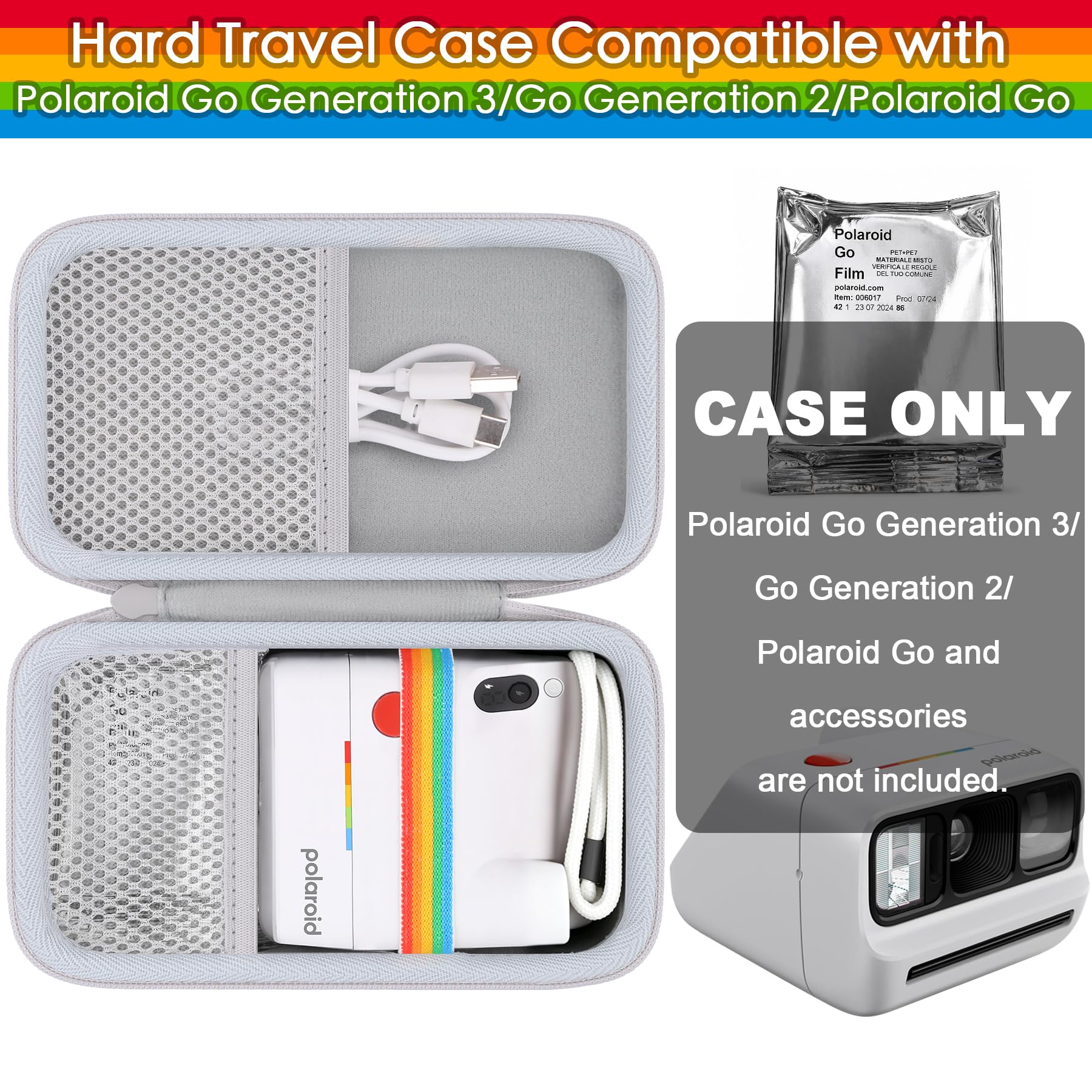 Khanka Custodia per Polaroid Go Gen 3/Gen 2/Go Mini - Nero + Bianco