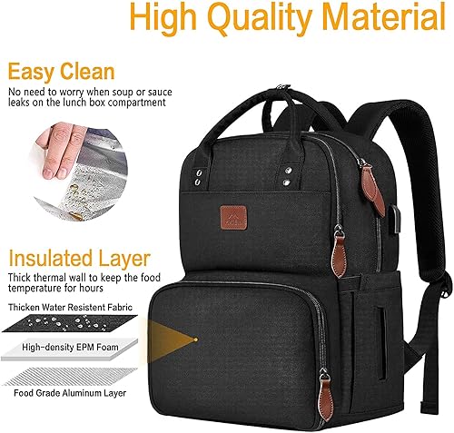 Miniatura 3 de MATEIN Mochila de almuerzo para mujer, bolsa térmica aislada con puerto USB, bolsa impermeable para computadora de viaje, mochila universitaria para