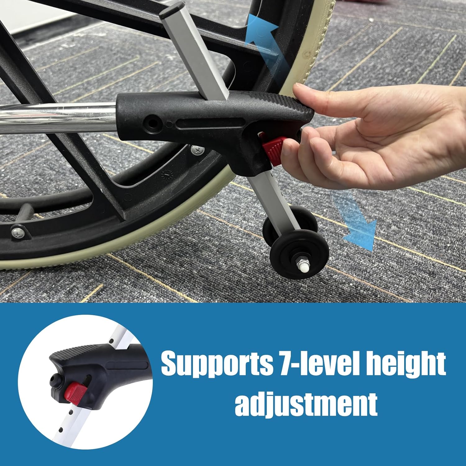 Electric Wheelchair Rear Anti-Tippers with Wheels for 7/8" Tubing, Mounting Replacement Accessories, 2 Pcs